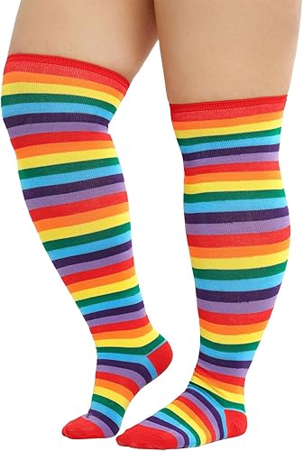 Zando Calcetines altos hasta el muslo de talla grande para muslos gruesos para mujer, medias altas a rayas hasta el muslo por encima de la rodilla,