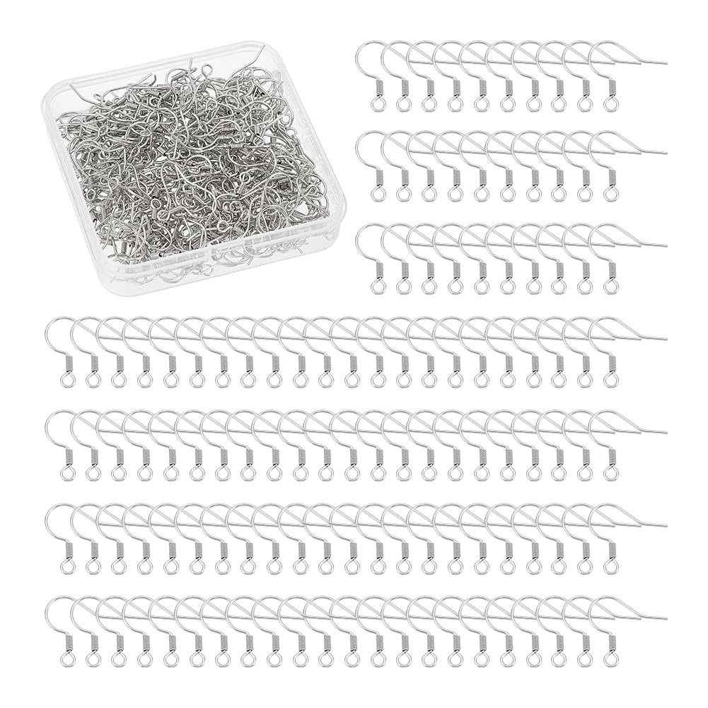UNICRAFTALE 300 Pcs Stainless Steel Earring Hooks Ear Wire with Loops Ear Wire Hooks Fish Hooks Earring Hooks Metal Earring Hooks with Coil French Ear Wire Hooks for DIY Dangle Earrings Making