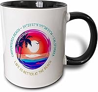 Vista 9 de 3dRose Carpinteria Beach, California. Life is better at the beach gift 11oz Two-Tone Red Mug