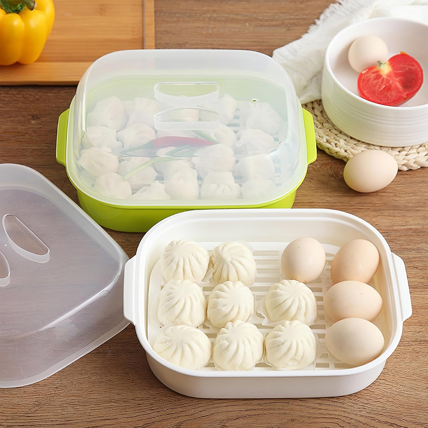 Hemoton Microwave Steamer for Vegetables and Dim Sum 10.6 Inch Microwave Cooking Basket with Lid Kitchen Steam Cooker for Healthy Meal Preparation