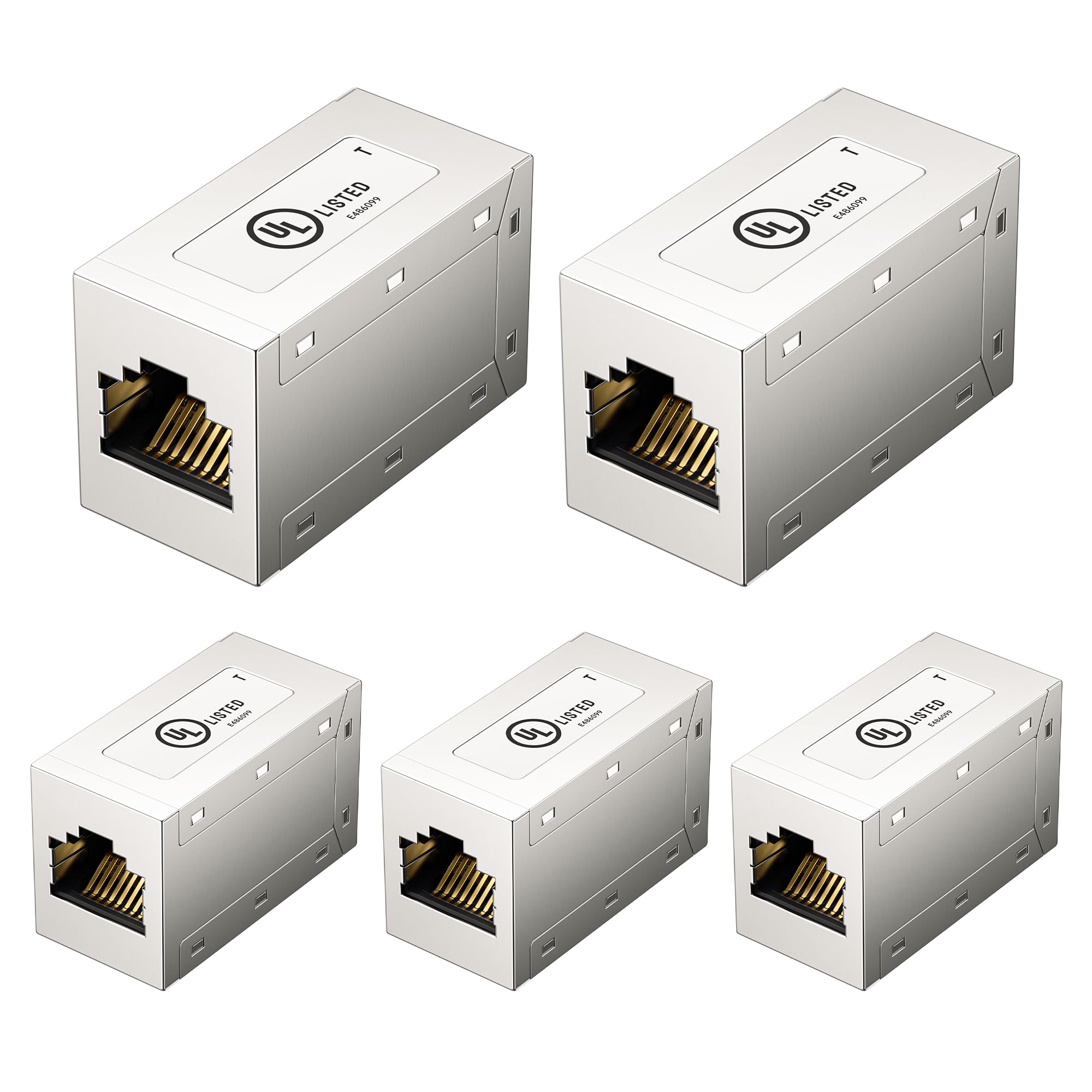 Photo 1 of [UL Listed] Cable Matters 10Gbps 5-Pack Shielded Mental Cat6A Ethernet Coupler, Cat6 Coupler Female to Female, in-Line RJ45 Ethernet Extender Adapter for Cat6A, Cat6, Cat5e and Cat 5 Cable