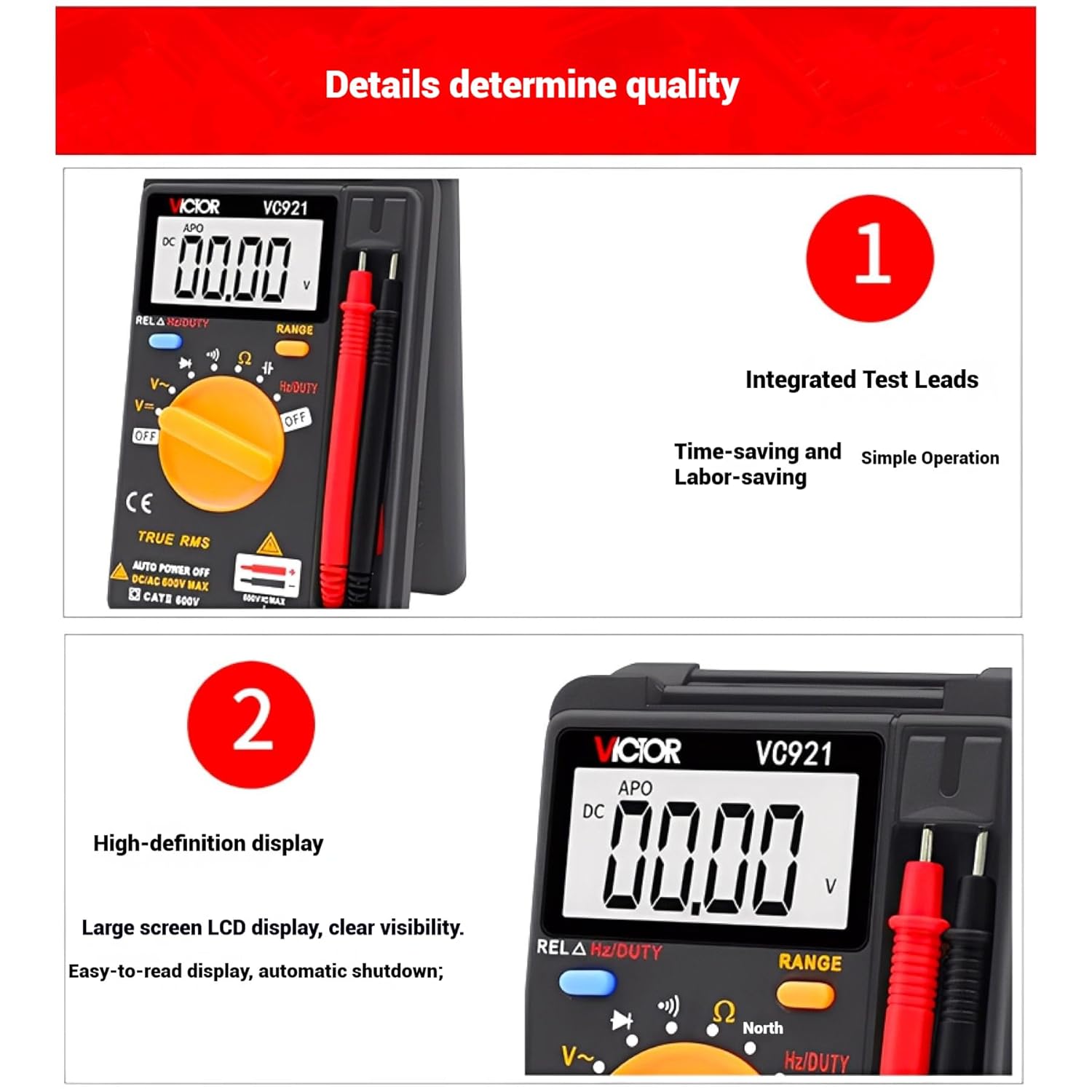 VC921 4000 Pocket Digital Multi Tester Multimeter Auto Range AC/DC Voltage/Capacitance Frequency/Resistance Diode