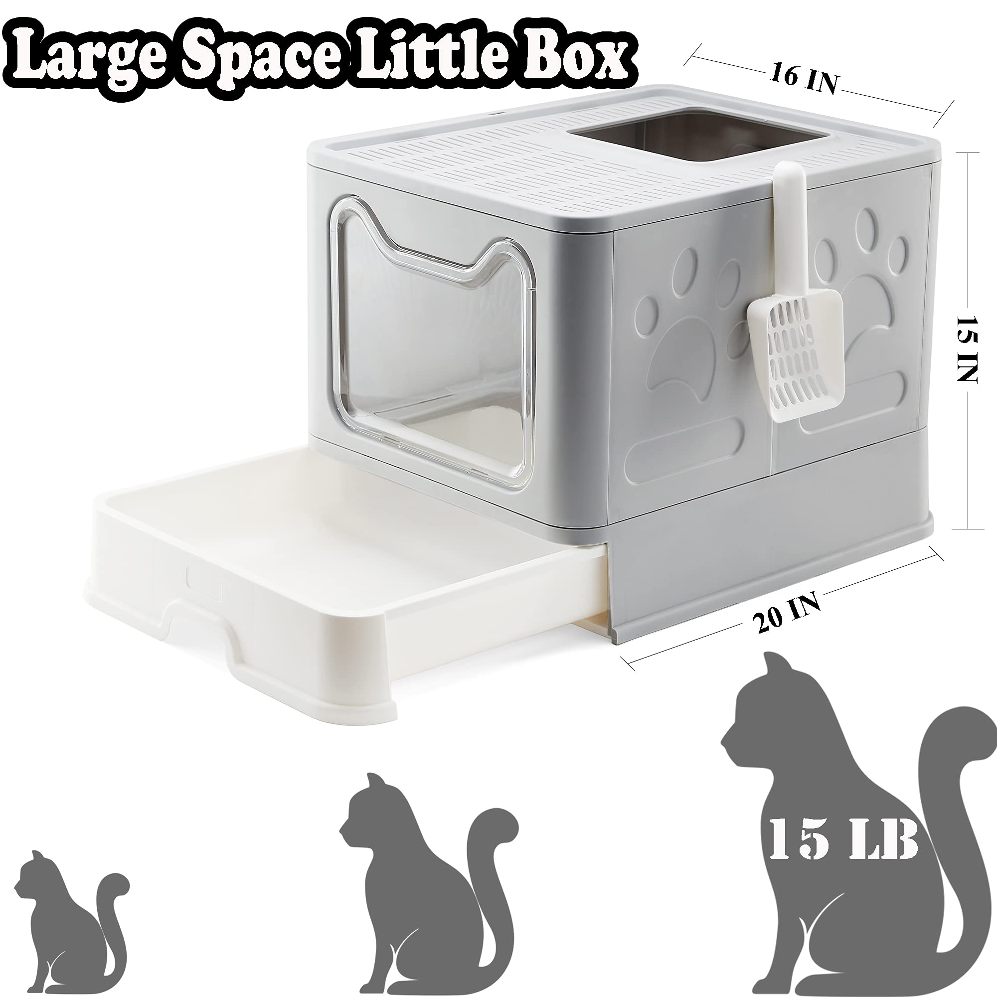 Gefryco Top Entry Cat Litter Box with Lid Drawer Type Cat Litter Pan with Scoop