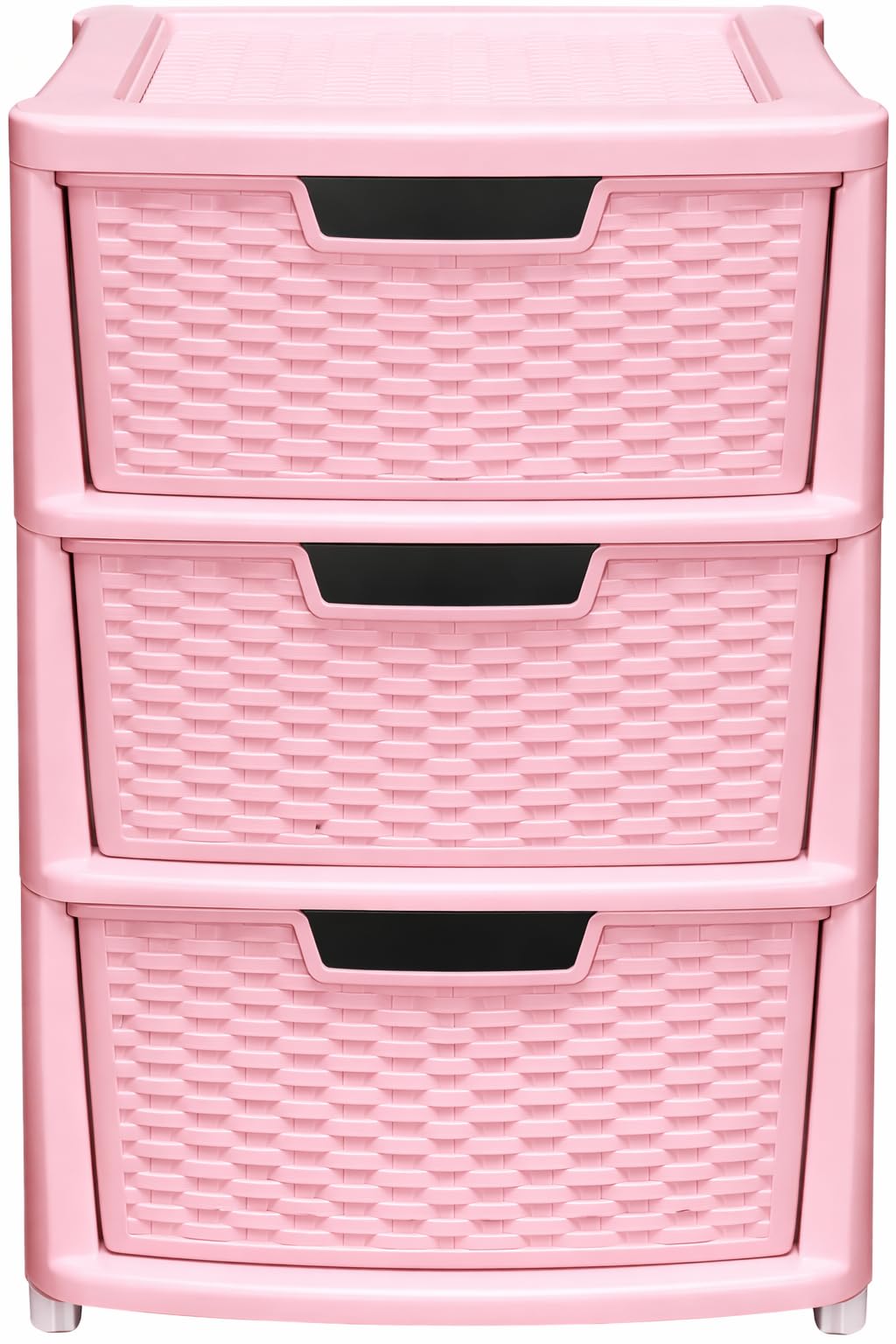 Muddy Hands Pink Large Rattan 3 Drawer Storage Unit - Plastic Tower Drawers For Bedroom, Bathroom, Office & Home Organisation (Pink)