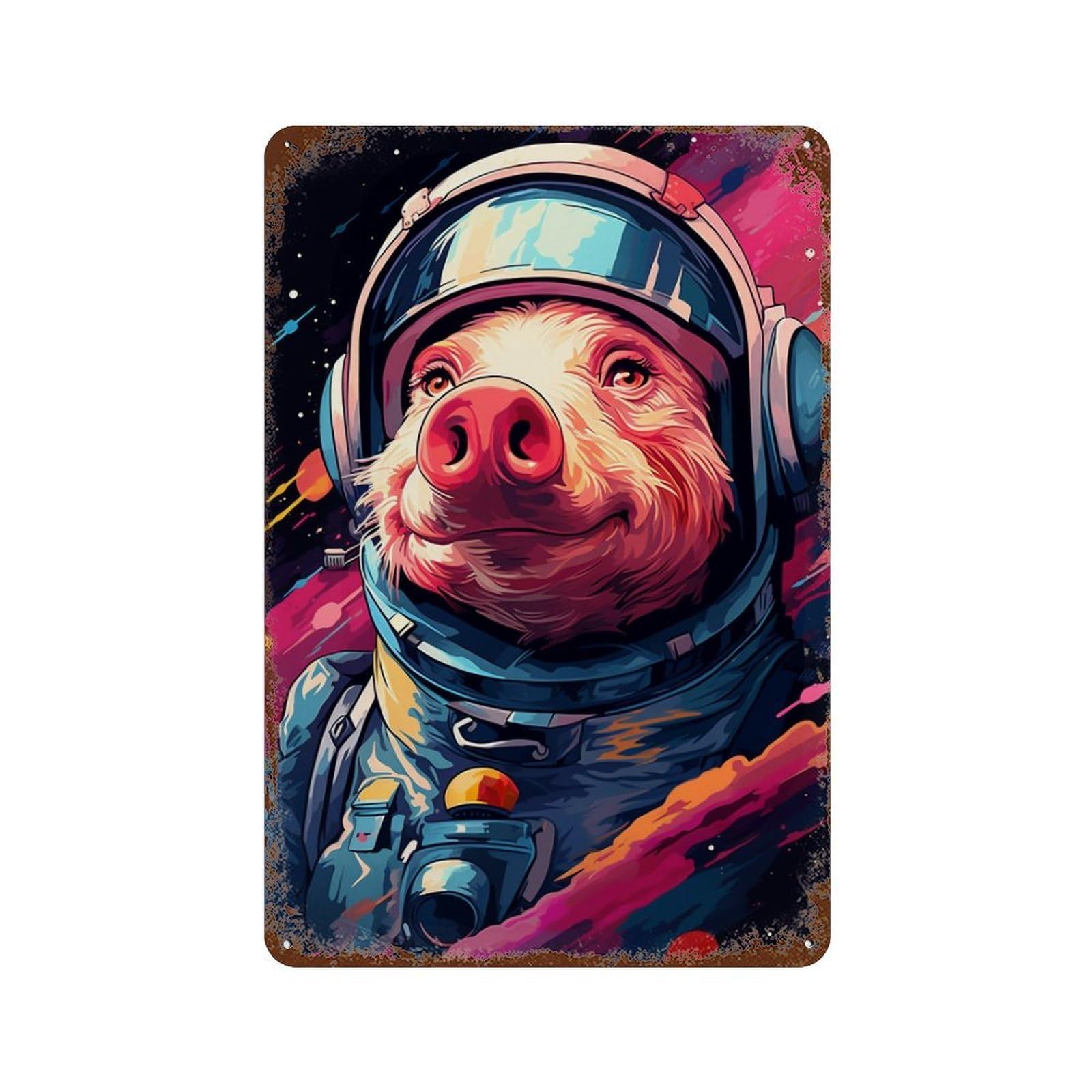 Pig Astronaut Space Suit-8 Distressed Metal Wall Sign 11.8"x7.9", Ideal for Pub, Kitchen And Man Cave Decor