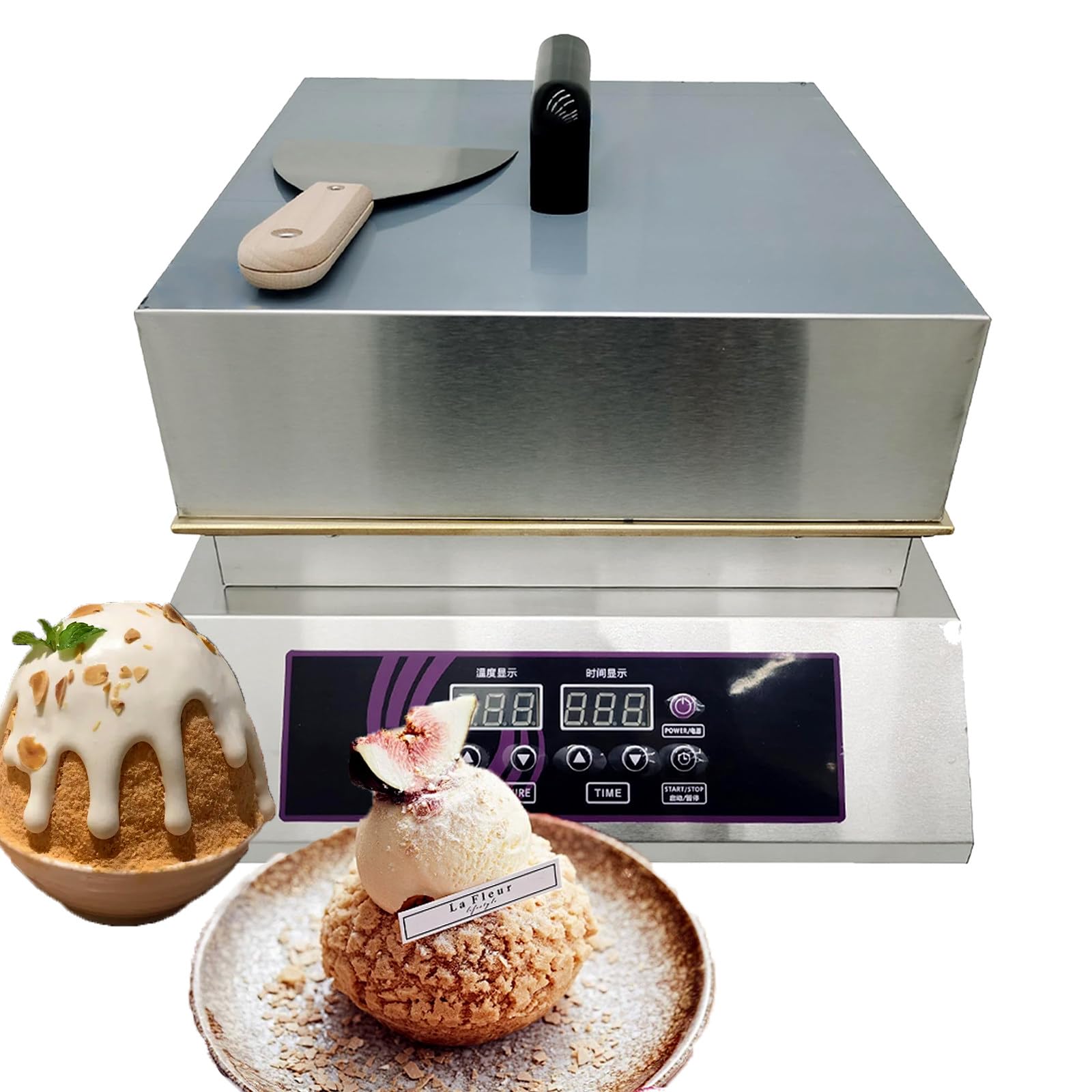 SENJINGHUA Electric Souffle Making Machine Stainless Steel Dorayaki Baker Commercial Souffle Muffin Pancake Maker Non-Stick Copper Plate 60-240℃ Temperature Control Electric Griddle Singlehead