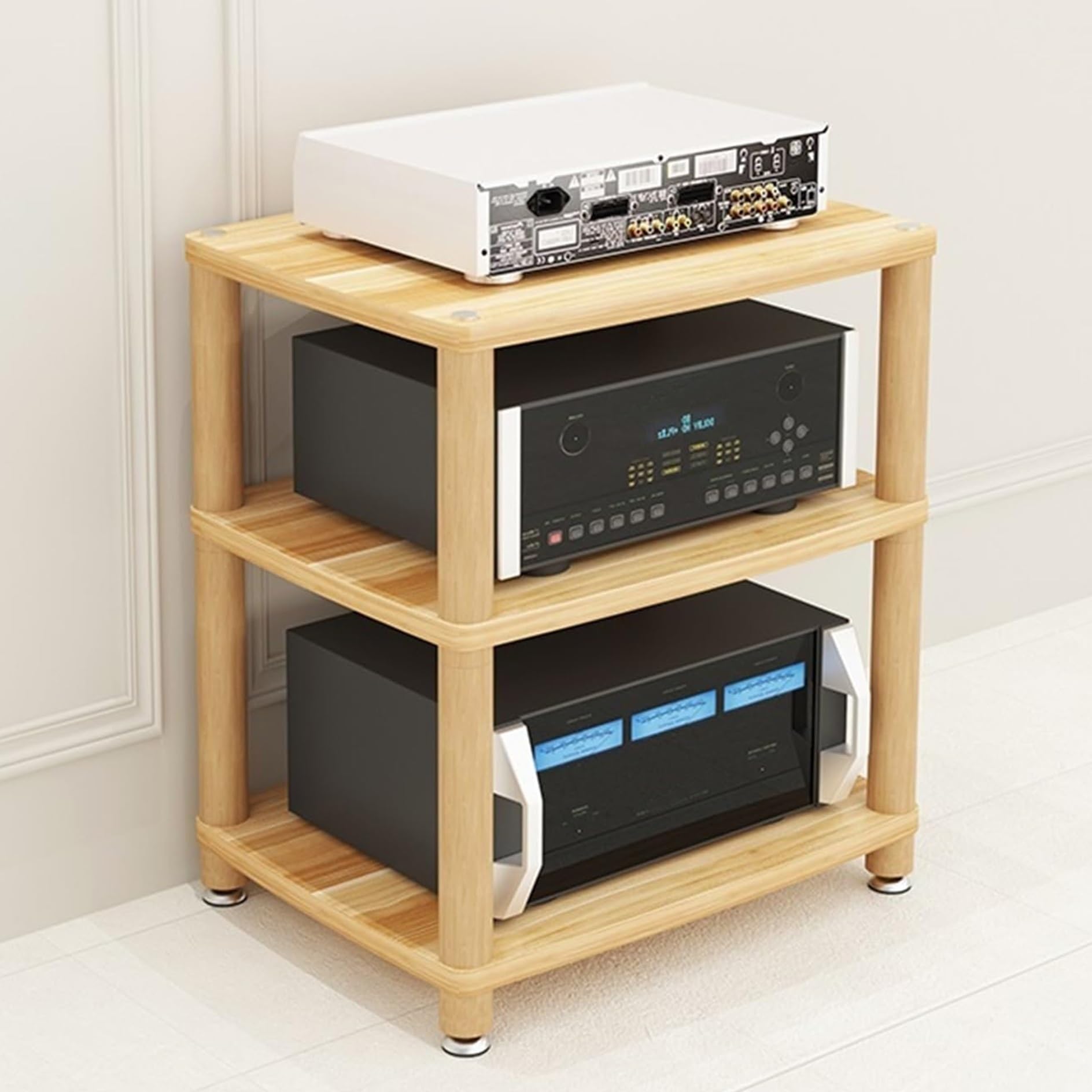Supporto per Mobile Stereo multimediale - Rack Audio a 2/3/4 Livelli - Centro di intrattenimento angolare per Console per Videogiochi - Torre multimediale AV in Legno con Porta Dvd e scaffal