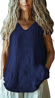 Blusas de verano para mujer, cuello en V, manga corta, holgadas, cómodas, informales, cómodas