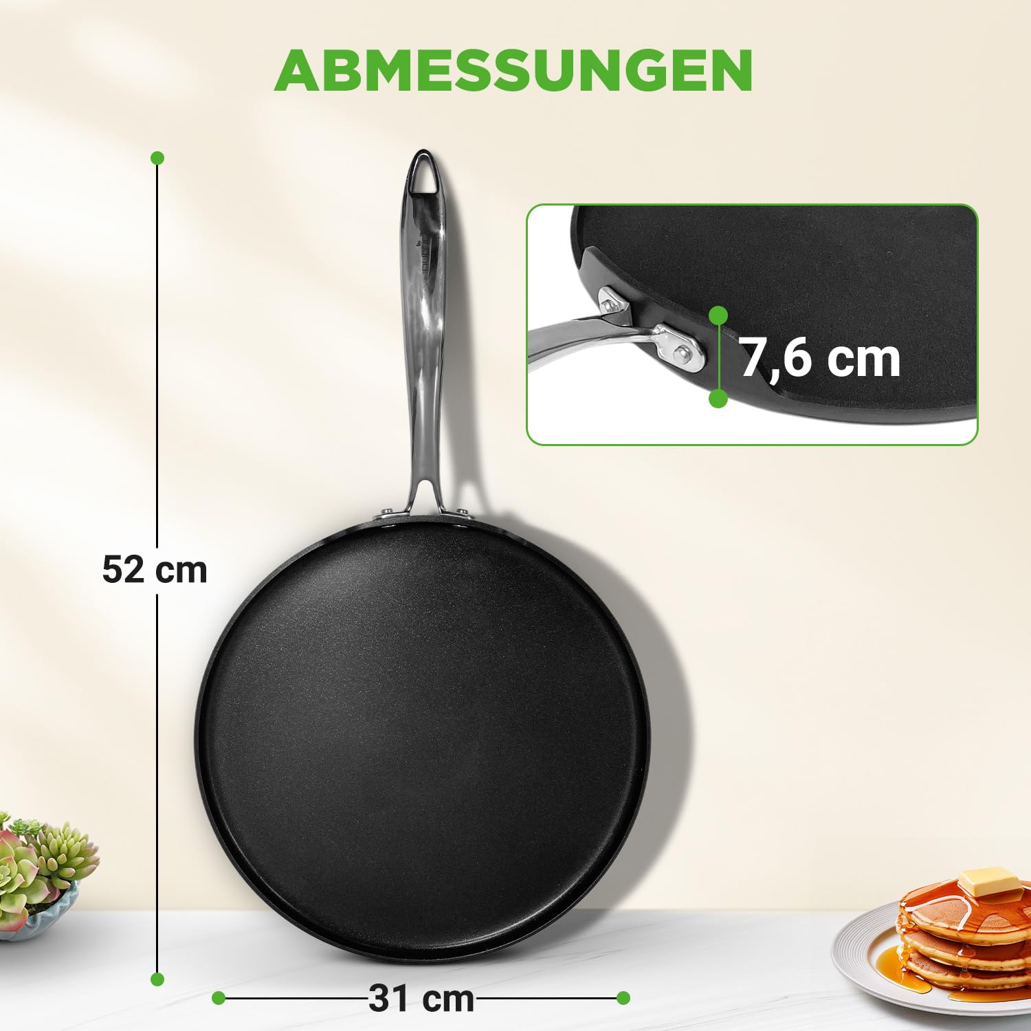 NutriChef Crepe Pfanne 30 cm Induktion Antihaft – Pfannkuchenpfanne Flach Aluminium für Pancake Crepes Palatschinken Spiegelei PFOA Frei Leicht Reinigung, Alle Herdarten