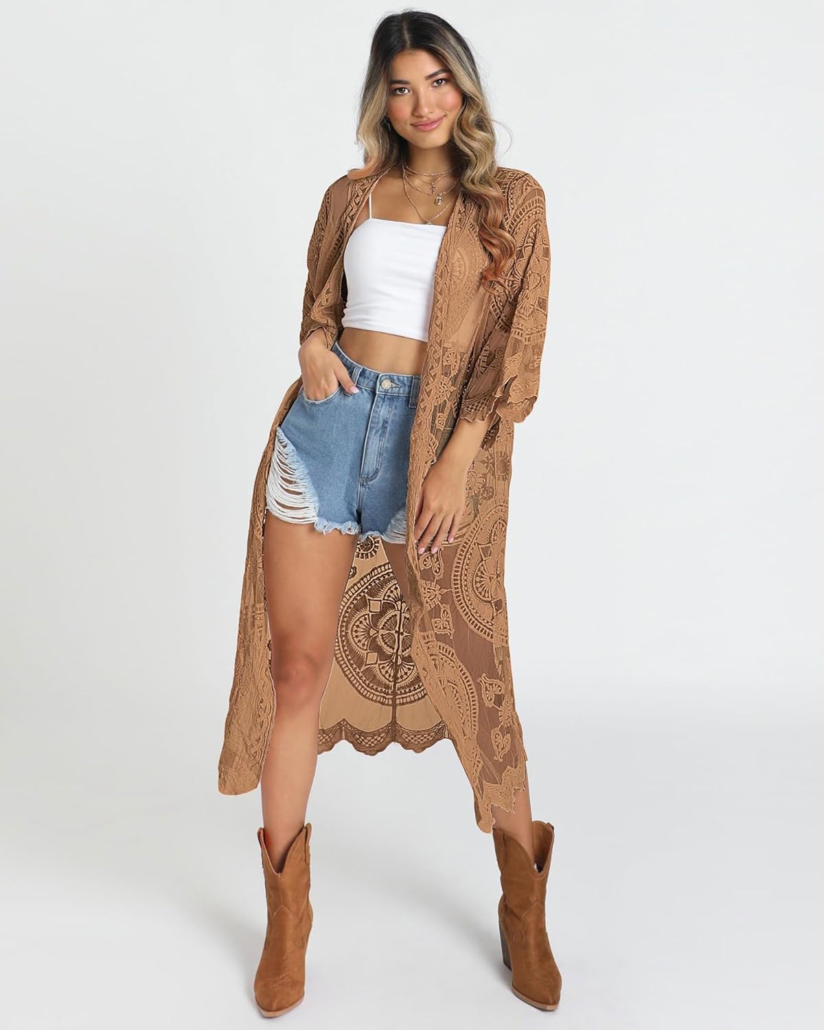 Bsubseach Women Mesh Cardigan Bikini Beach Kimono Open Front Swimsuit Cover Ups Swimwear - Image 2