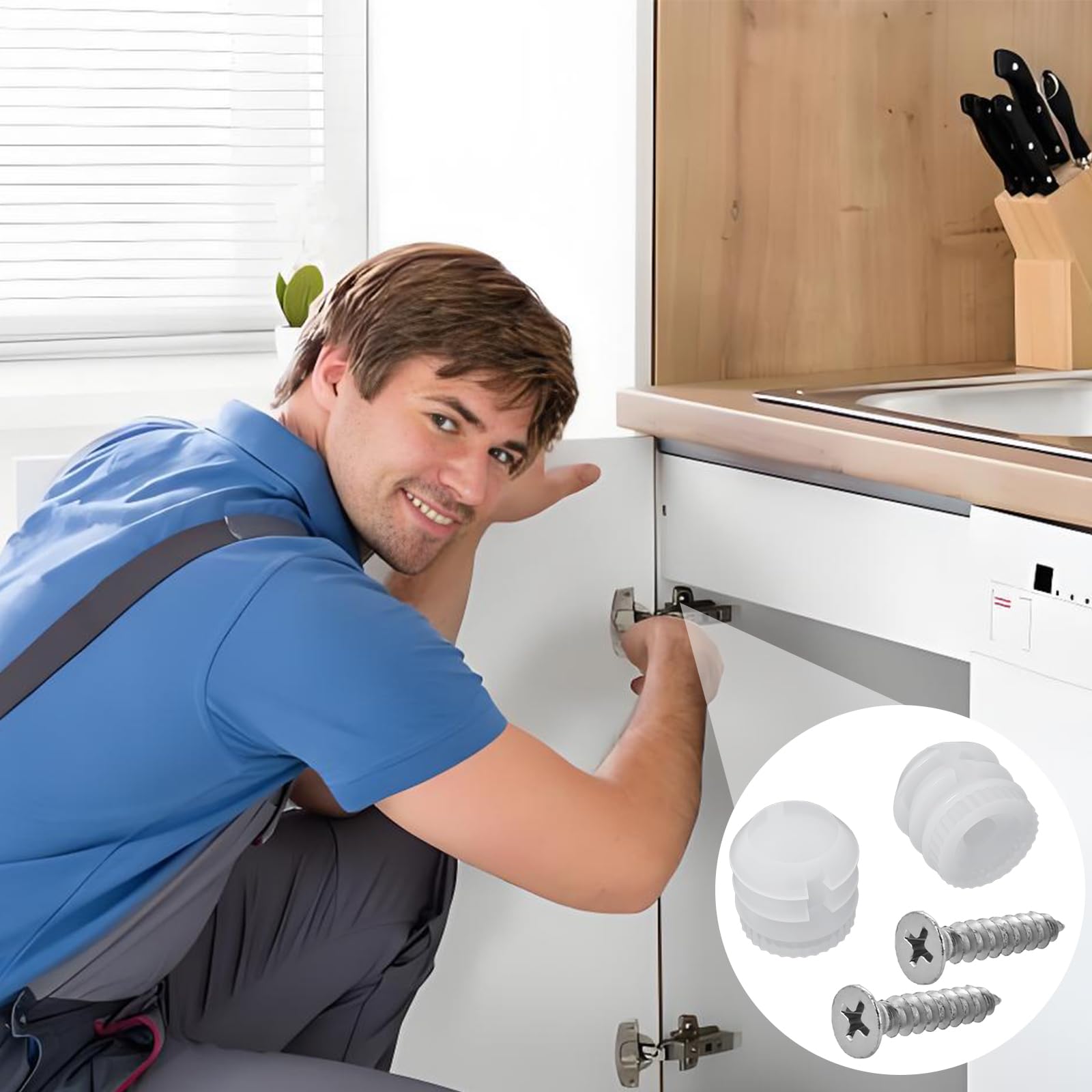 100 pezzi Boccole distanziali 10 mm, inserti per cerniere in plastica con viti, inserti di espansione per cerniere di armadi, riparazione di mobili e cerniere per porte