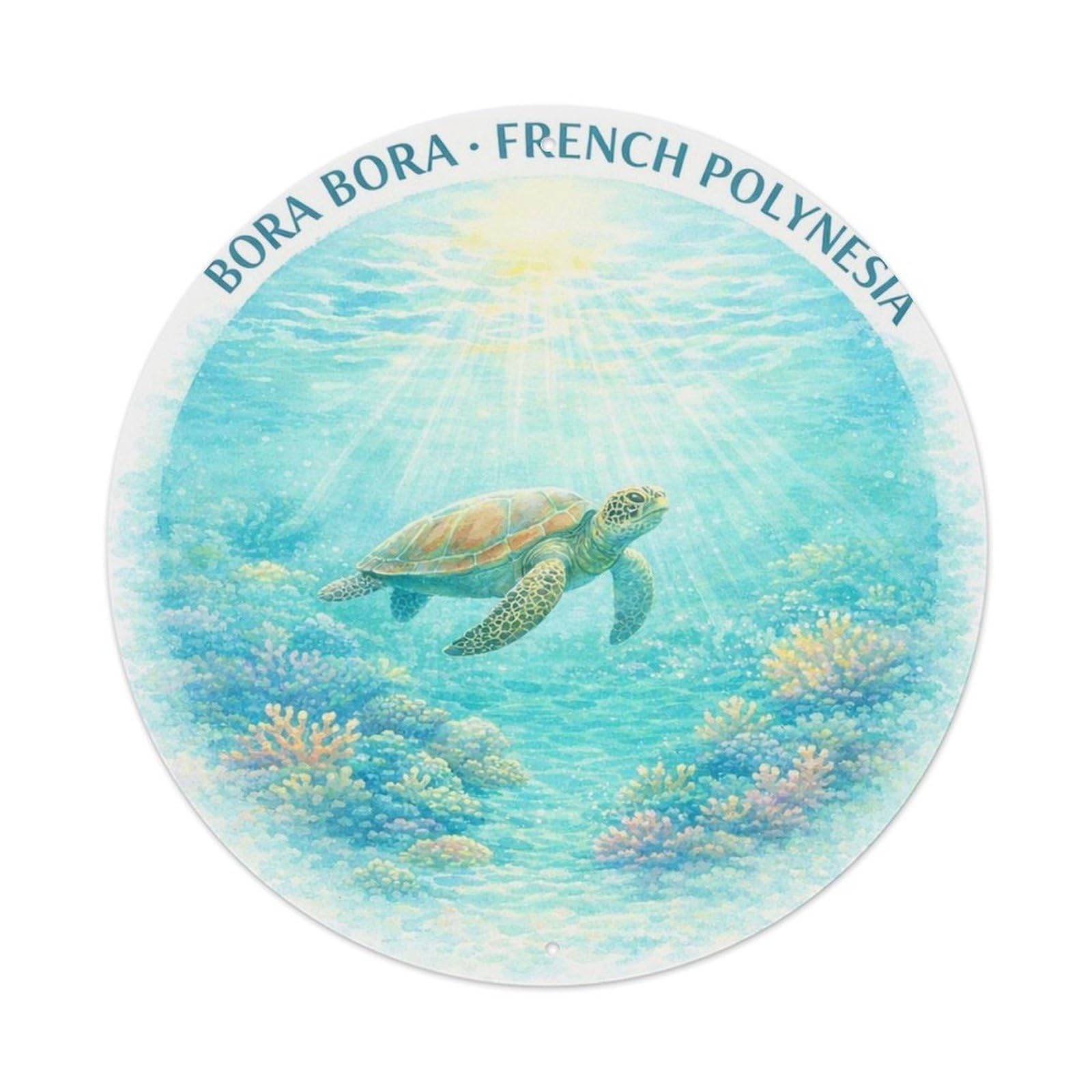 Olyhtr 8X8inch Classic Style Sea Turtle Borabora Reef Habitat Watercolor Metal Tin Sign