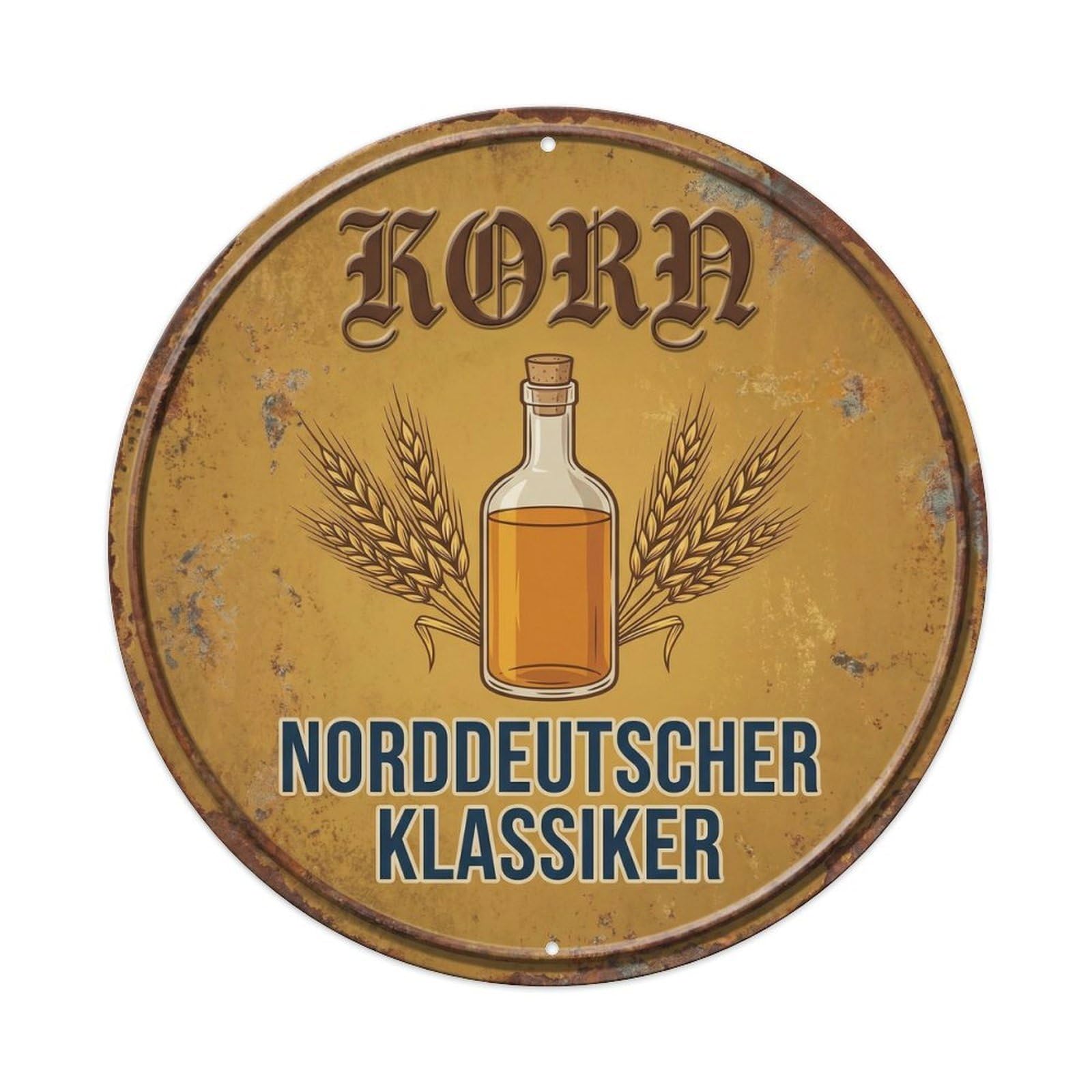 Vintage Bar Style Korn Traditional Grain Spirit Metal Tin Sign Plaque Wall Decor for Cafe, Club, Garden Round Metal Poster 8x8Inch