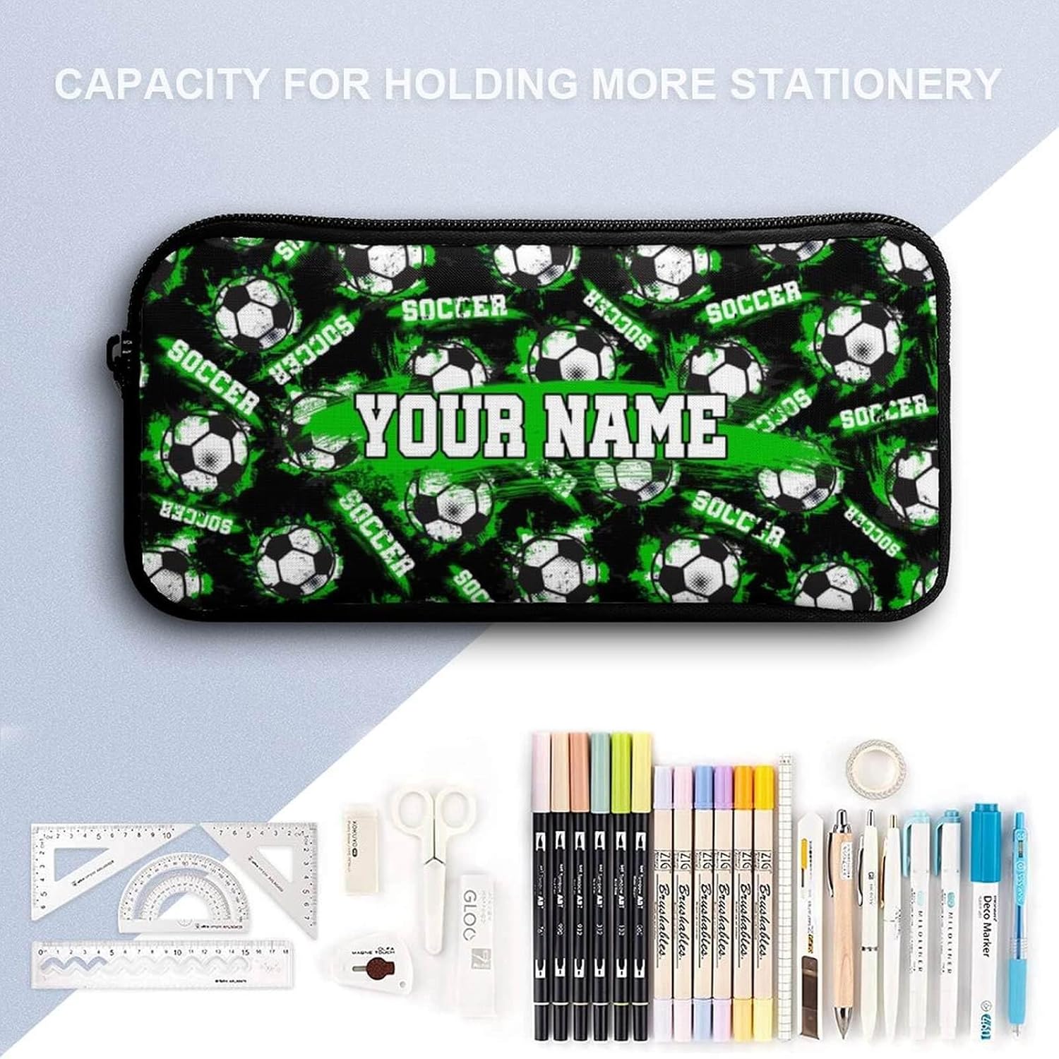 Custom Soccer Backpack with Lunch Box & Pencil Case for Kids Girls Boys School, 16 Inch Cool Sports Bookbag for Students Children, Lightweight, Large Capacity