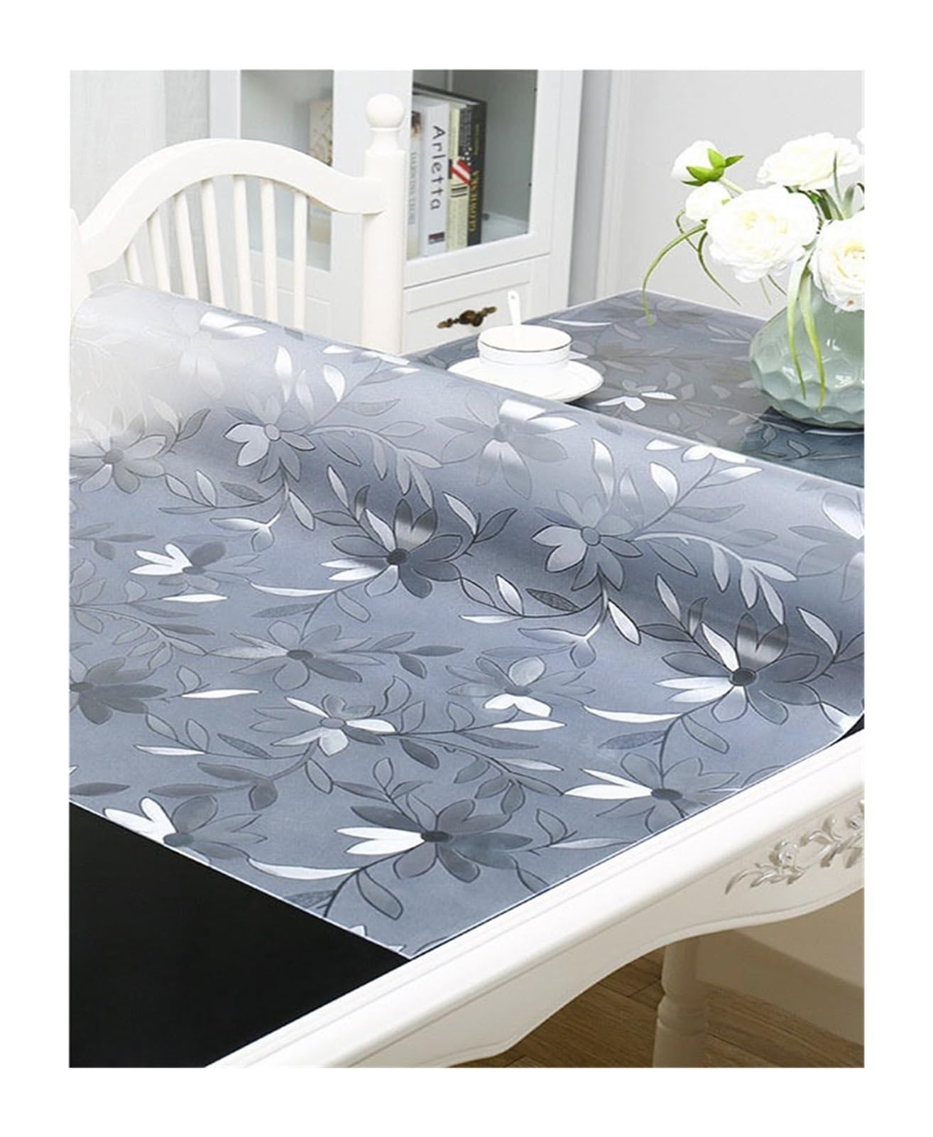 Clear Table Protector PVC Tablecloth Transparent Dining Tablecloth With Kitchen Waterproof Oilproof Glass For Rectangular Table 1.0mm(Cosmos,60X180cm)