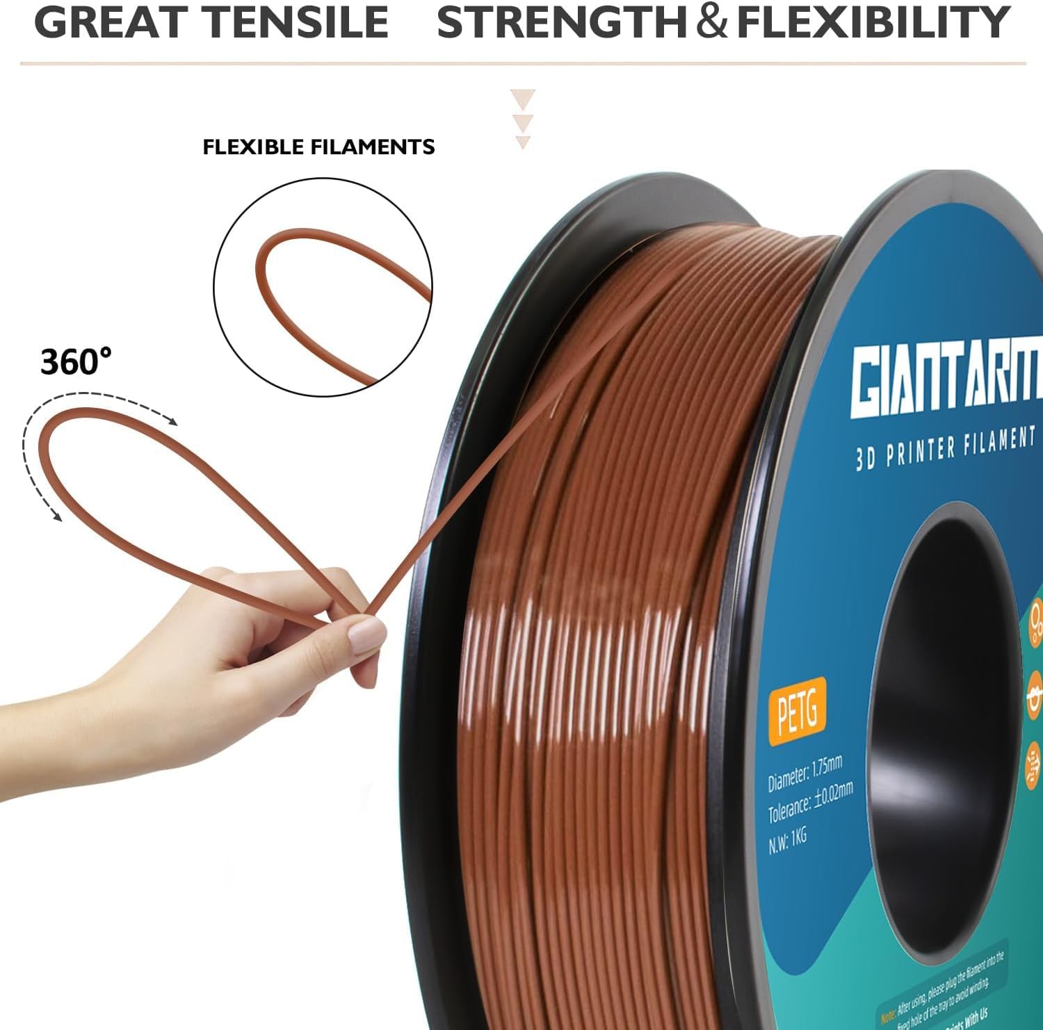 PETG Filament per Stampante 3D, GIANTARM PETG Filament 1,75mm, Dimensional Accuracy +/- 0,2mm 1kg, Marrone