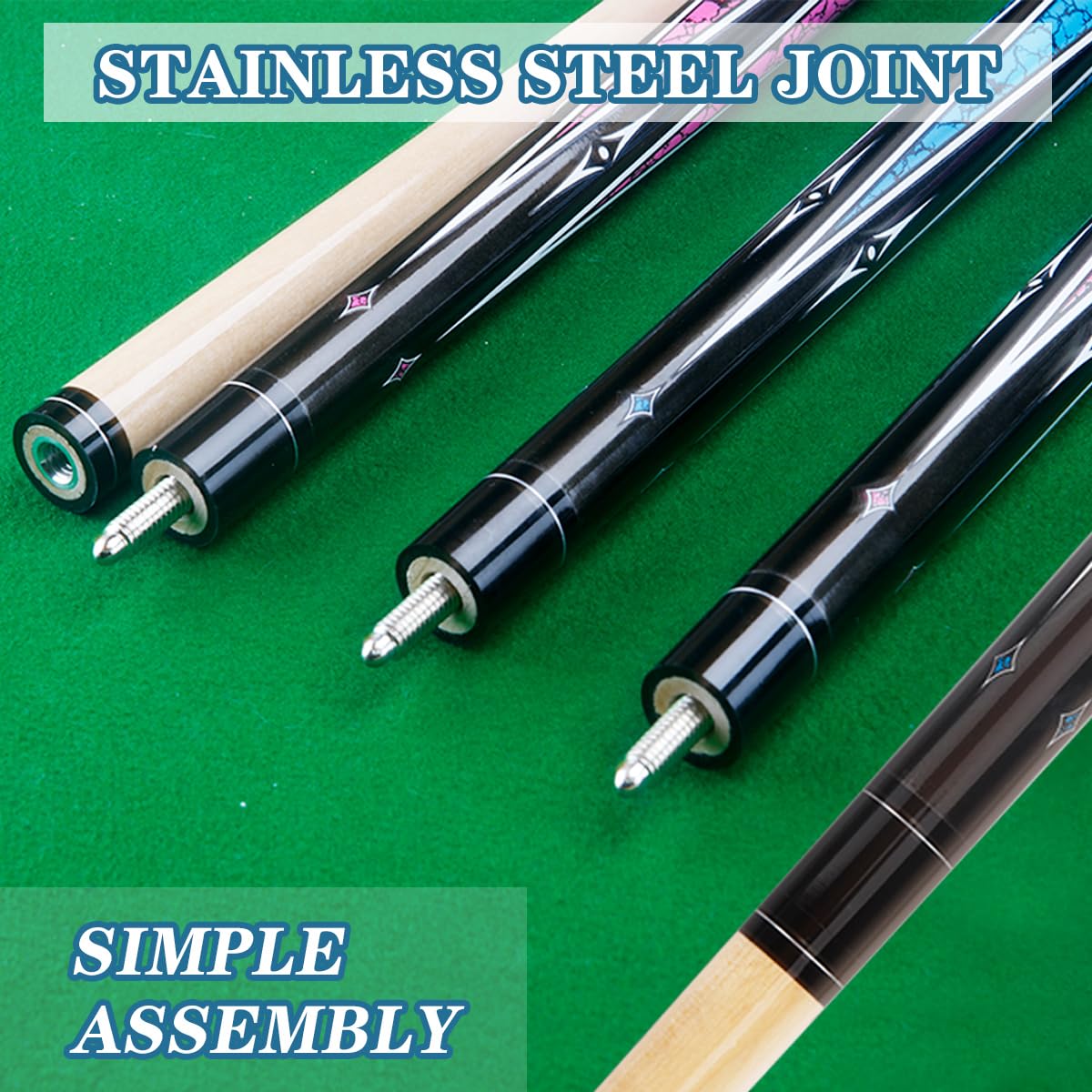 Billiards Short Pool Cue Stick, 48inch Billiard Cue Sticks, Table Pool Stick for Beginners, Hardwood Canadian Maple Pool Sticks for Billiard Table Sports