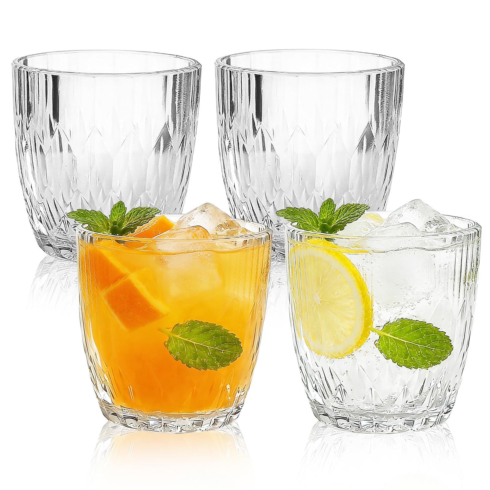 Zestaw 4 szklanek do whisky, 300 ml, plastikowe szklanki na wodę, wielokrotnego użytku, akrylowe, do soku z czerwonego wina, mleka, latte, macchiato, na imprezę