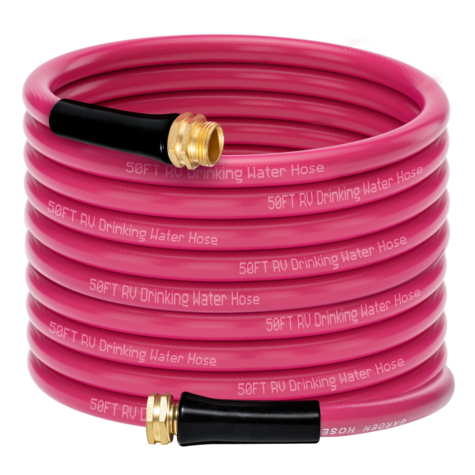 50Ft Garden Hose: 5/8 Inch Drinking Water Hose, 50 Feet Flexible Lightweight Garden Watering Equipment for All-weather, Outdoor, Lawn, Backyard - Rose Red