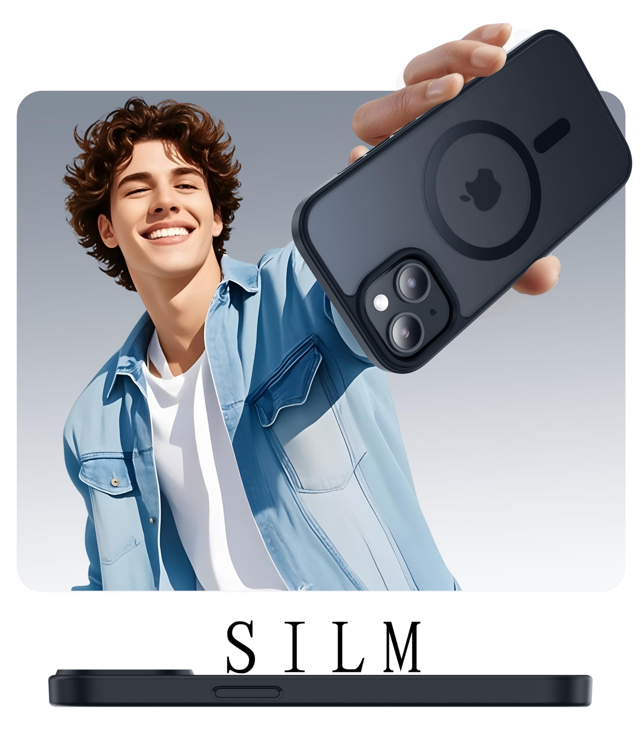 Opkiegrn Cover Magnetica iPhone 13/14 / 15 / 16e, Compatibile con MagSafe, Protezione Antiurto di Livello Militare, Custodia Traslucida Acrilico Posteriore Protettiva Sottile Case, Nero