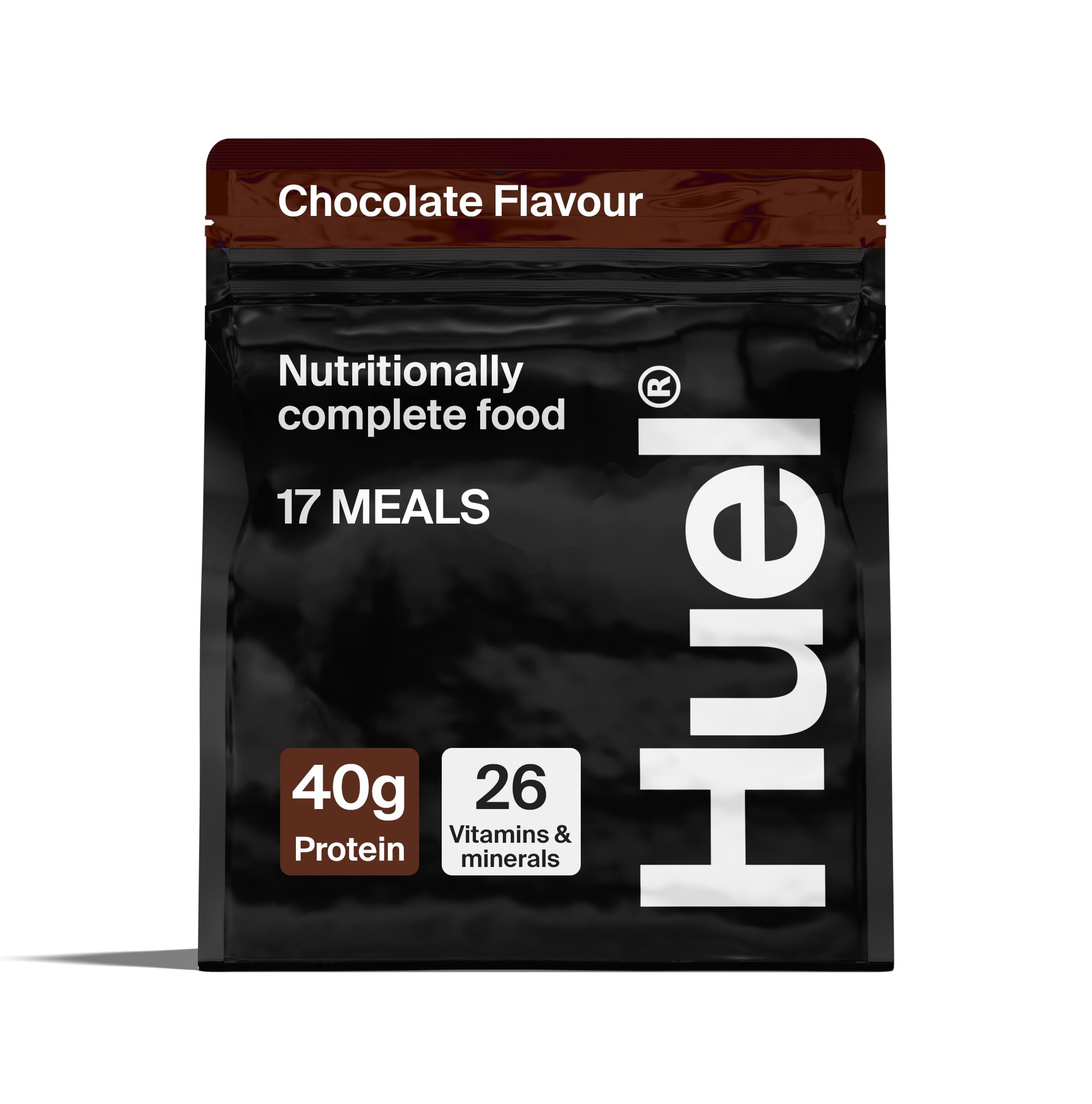 HuelBlack Edition High Protein Complete Meal Replacement, 17 Meals, Chocolate Flavour, 40g of Protein Per Serving, Ready Meals, Vegan Protein Powder, Gluten-Free, Non-GMO