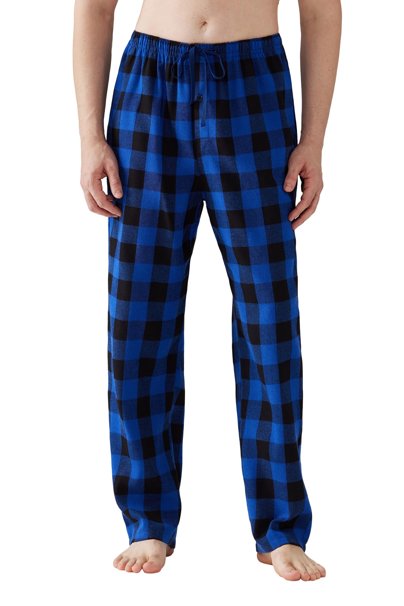 Jveyvth Herren Pyjamahose Flanell Baumwolle kariert Schlaf & Lounge Hose, PJ Hose mit Taschen und Knopfleiste