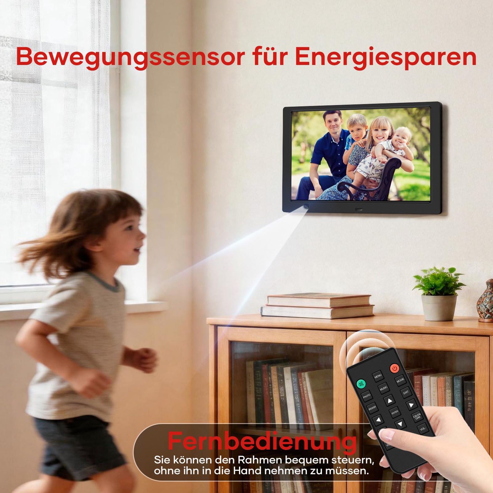 Digitaler Bilderrahmen Elektronischer Fotorahmen ohne WLAN, 10,1 Zoll IPS Bildschirm Photo Frame mit 32GB USB Stick & Bewegungssensor Zeitschaltuhr Foto/Kalendar/Video/Musik-Player Wandmontierbar