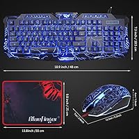 Vista 7 de BlueFinger Teclado y mouse para juegos, mouse y teclado retroiluminado con cable USB, letras brillantes, retroiluminadas de 3 colores, juego
