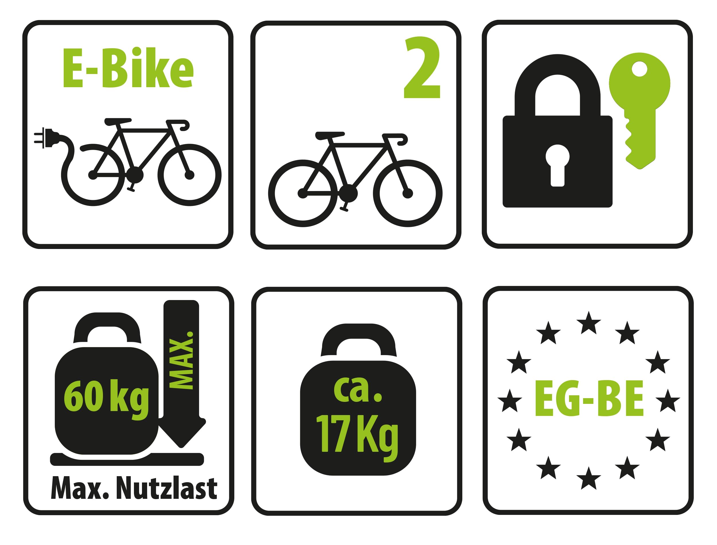 EUFAB 11648ON Porte-vélos Premium 2" Black Edition, Compatible avec vélo électrique, entièrement pré-monté, Protection antivol, pour 2 vélos, pour attelage de remorque, Noir