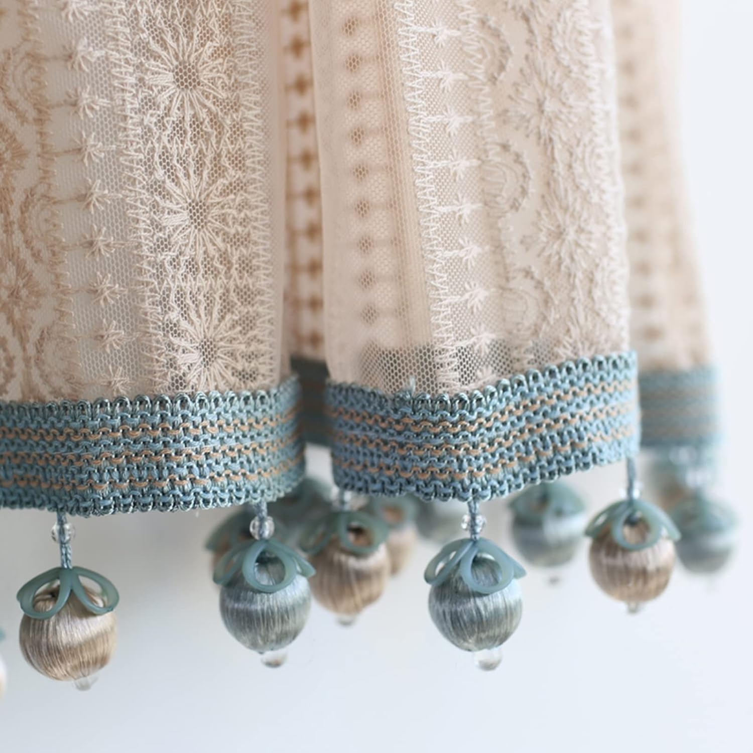 Kitchen Short Curtain, Light pink lace Tier Curtain, Small Window Curtain Valance Panel with fringe, rod pocket, for Decor Cafe, Living room, Bedroom, Bathroom ( Size : W120xH90cm/47.2x35.4in )