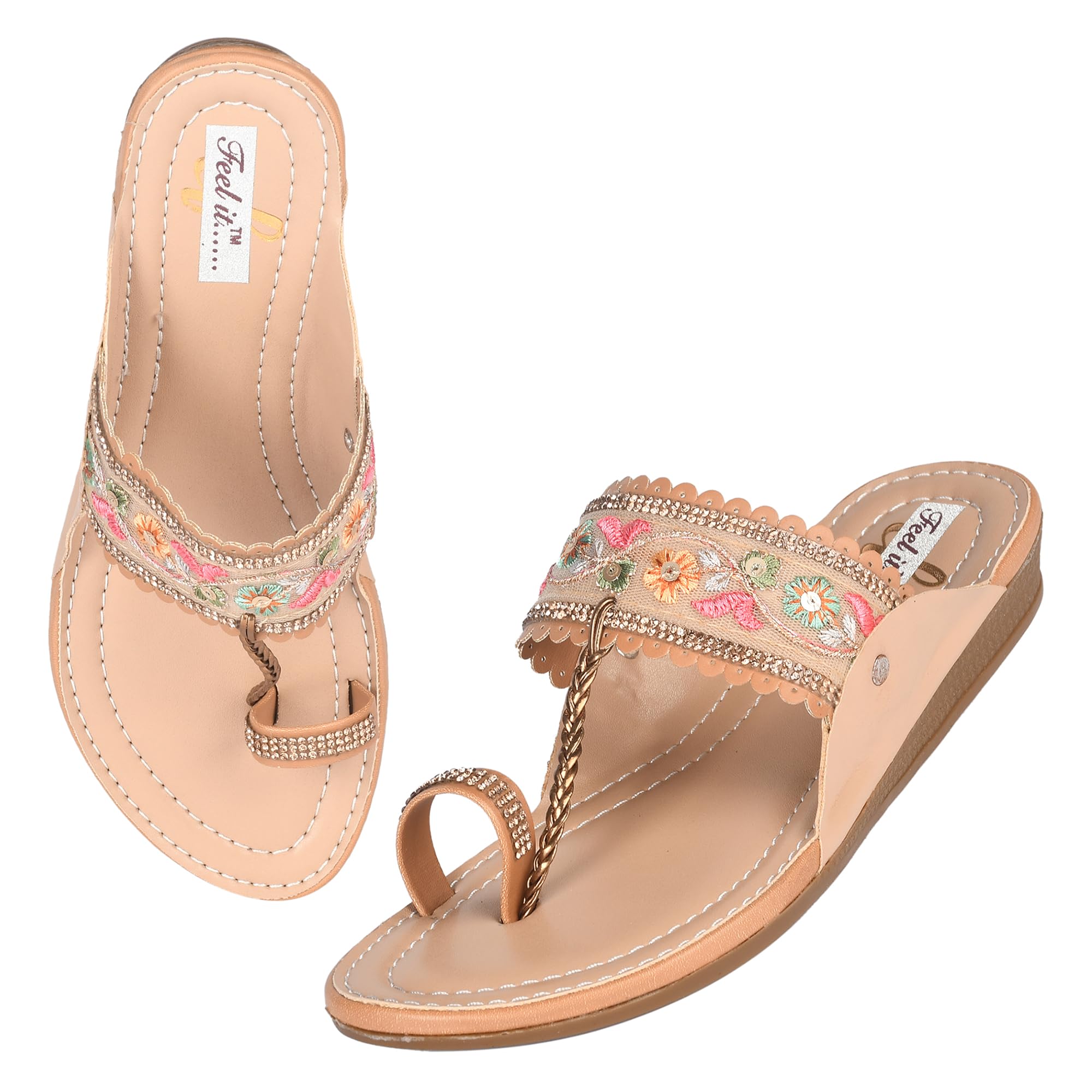 Women Casual One Toe Flats Sandal, Women's Embroidered Ethnic Flat Slip on Sandals Slippers, Comfortable & Fashionable-image-40