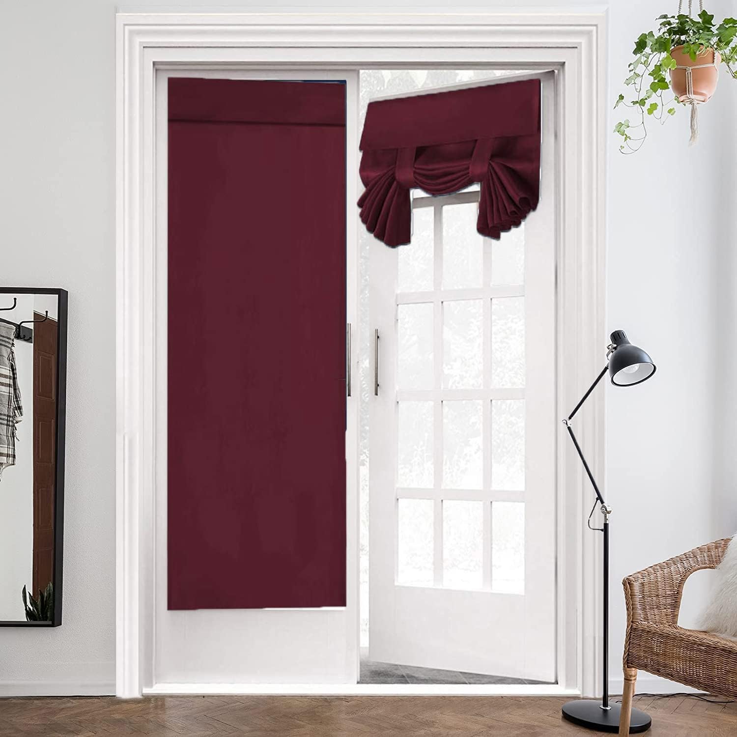 ZHhan French Door Curtains Privacy Blackout French Door Shade for Glass Door Home Office,Sidelight Curtain Tie up Shade,Easy Installed 66x182cm,Claret,1 Panel — image 1