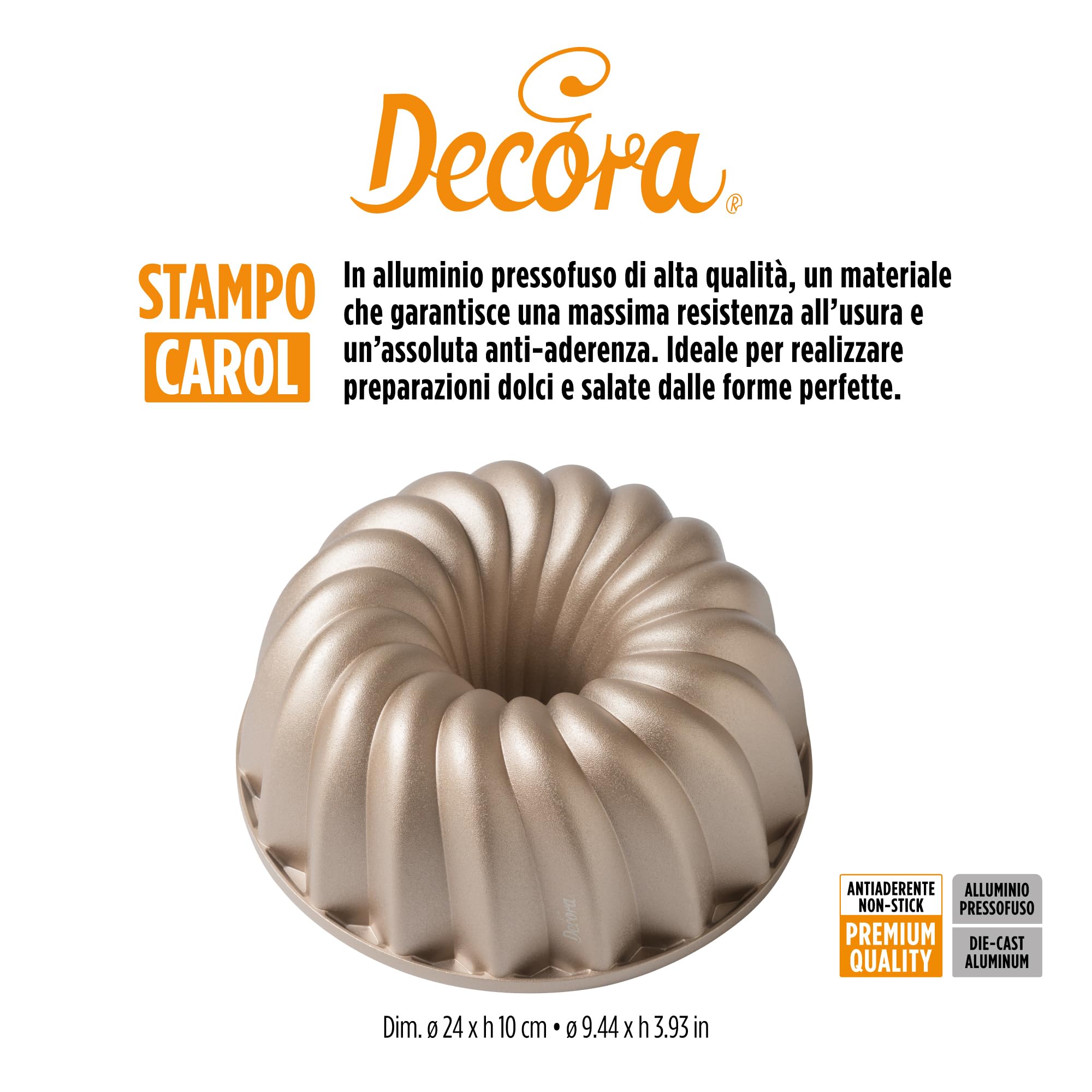 Decora 0080114 Carol Non-Stick Mould Diameter 24 x 10 h cm, Die-Cast Aluminium, for Making Sweet and Savoury Preparations