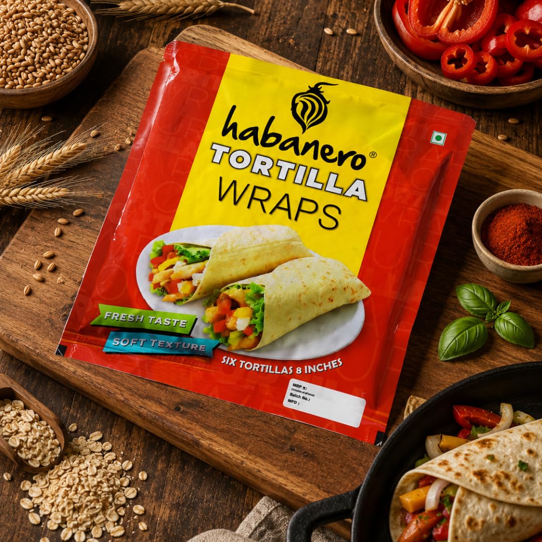 Habanero Tortilla Wraps 8 Inches l Non GMO| Fresh Taste & Soft Texture l Best for Burrito, Wraps, Tacos, Samosas, Shawarmas and Rolls l |330G 1
