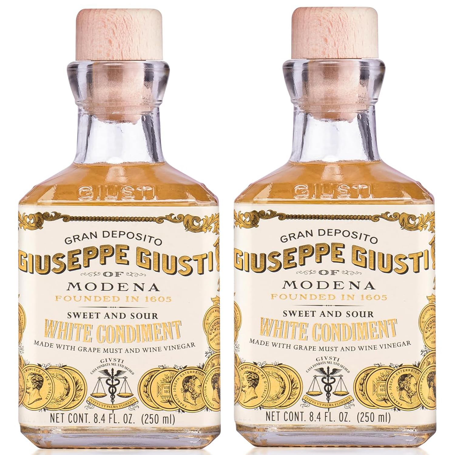Giusti White Balsamic Vinegar Dressing – Condiment for Cooking and Finishing Dishes such as Salads, Vegetables, or Fish. Made in Italy with Balsamic Vinegar of Modena – 8.45 fl oz (250 ml) - Pack of 2