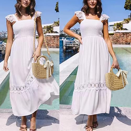 Miniatura 6 de Bolso de mano de paja con asa superior, bolsa de paja de ratán, bolsa de hombro para playa de verano, bolsa de viaje para playa