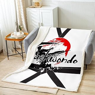Manfei Taekwondo Kids Throw Blanket Sports Theme Blanket for Couch Sofa, Japanese Style Bed Blanket for Boys Girls Teens Adult Room Decor, Soft and Breathable Fleece Blanket(50 x 60 Inches)