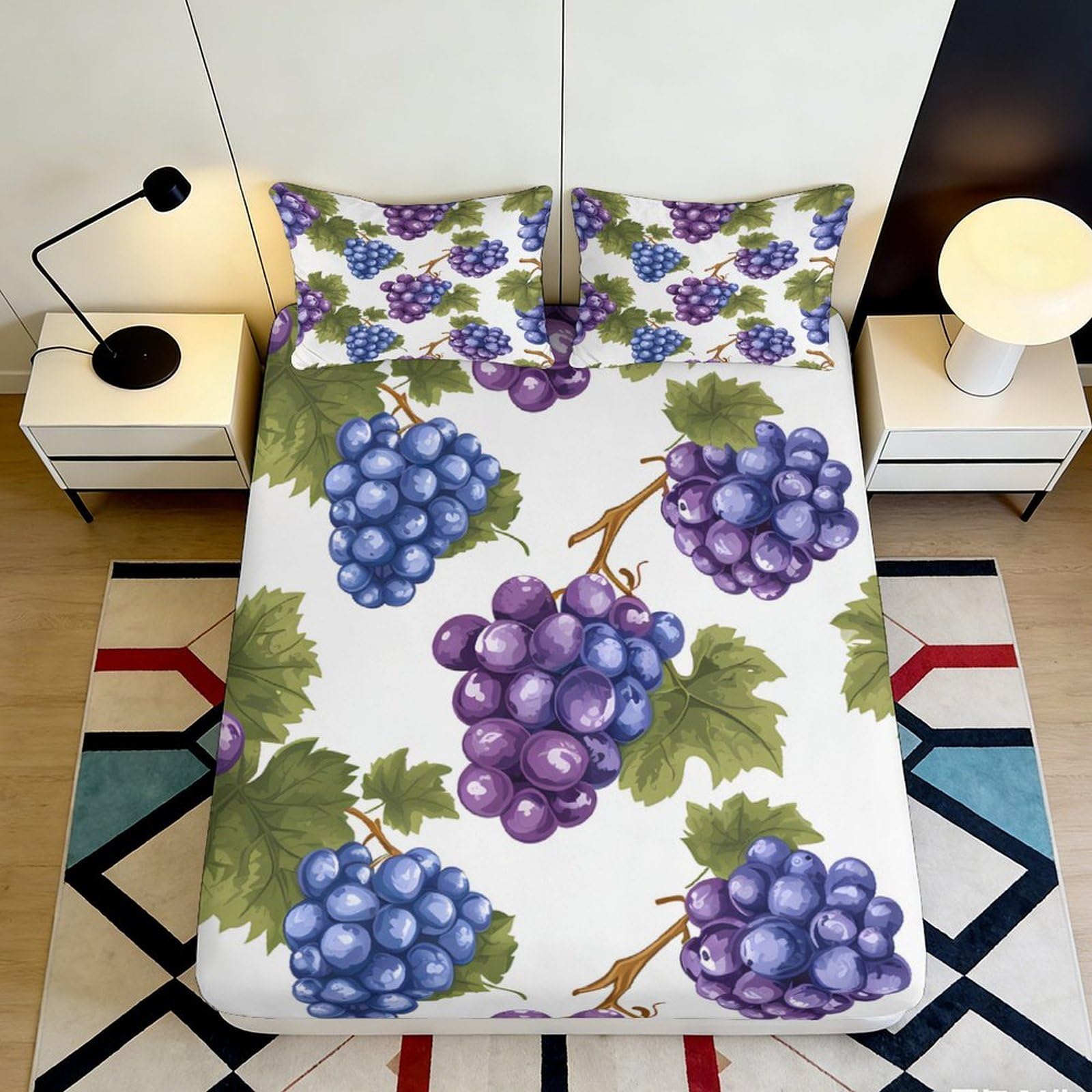 Kzqjxnhpcr Style-10 3D Printed Grape Pattern Fitted Sheet Microfiber Deep Pocket Bedroom Bedding Non-Slip Grape Mattress Fitted Cover 90X200x25cm 90X200x25cm