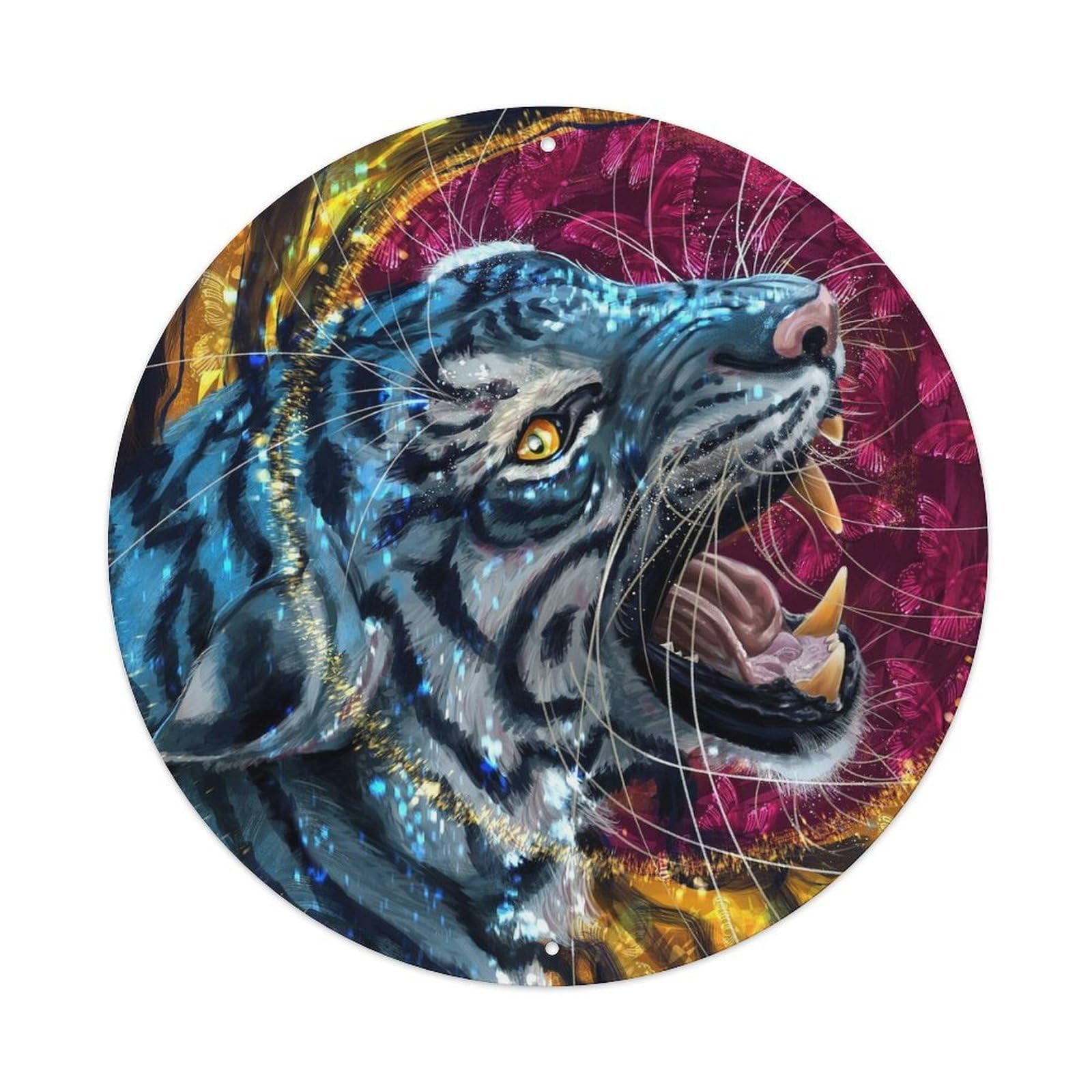 Animal Artwork The Roaring Tiger Vintage Metal Tin Sign Plaque Wall Decor for Cafe, Club Bar, Office, Garden Metal Poster 8x8Inch