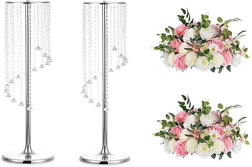 Nuptio Juego de 2 jarrones de boda y 2 flores artificiales para centros de mesa de boda