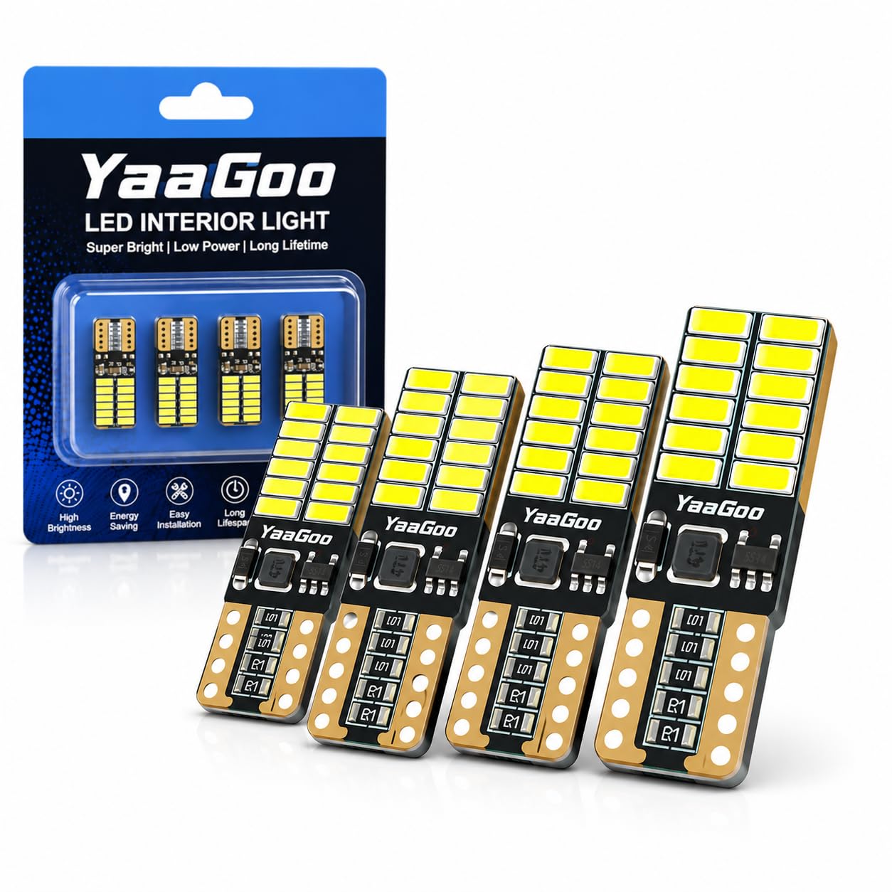 YaaGoo Green T10 LED Bulbs 4PCS, 501 W5W 194 Interior Light Bulbs, CANBUS Error Free for Dome Map Courtesy Side Lights