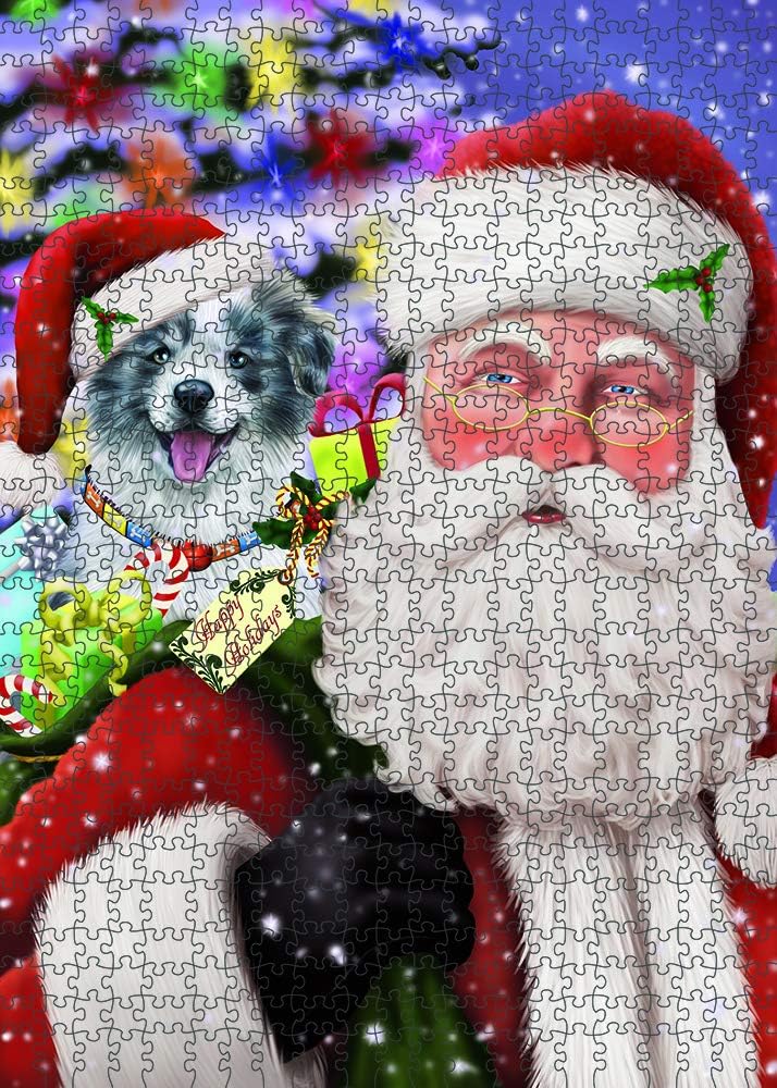 Christmas Santa with Presents and Border Collie Dog Jigsaw Puzzle for Adults - Animal Printed Interlocking Puzzle Game Artwork - Gift for Dog Lover's -1000 Pcs 29.5"x19.7", PZLE56254