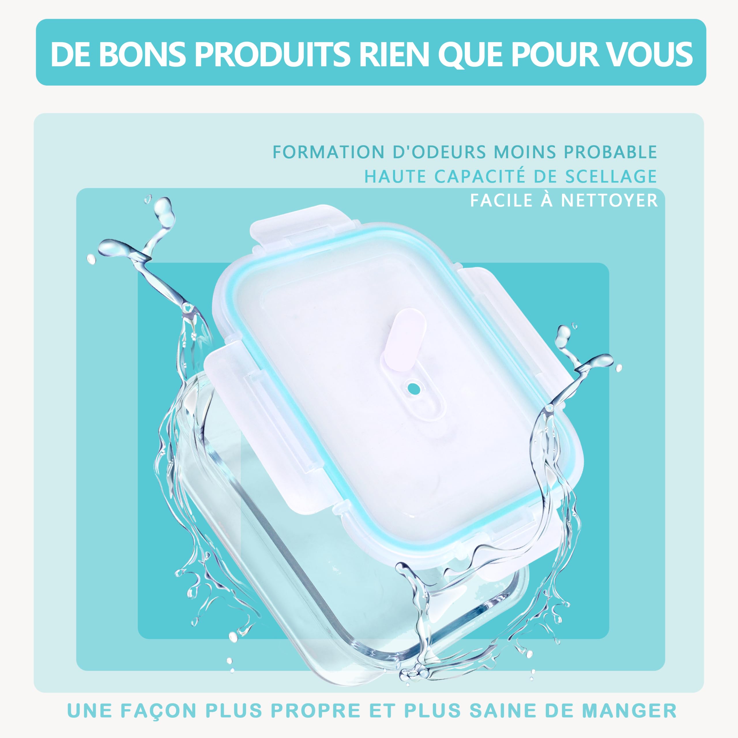 ERUIV Recipient en Verre,Boîtes Alimentaires Lot de 4x1040ML Anti-Odeur, sans BPA, pour Four, Micro-Ondes, Lave-Vaisselle, congélateurt
