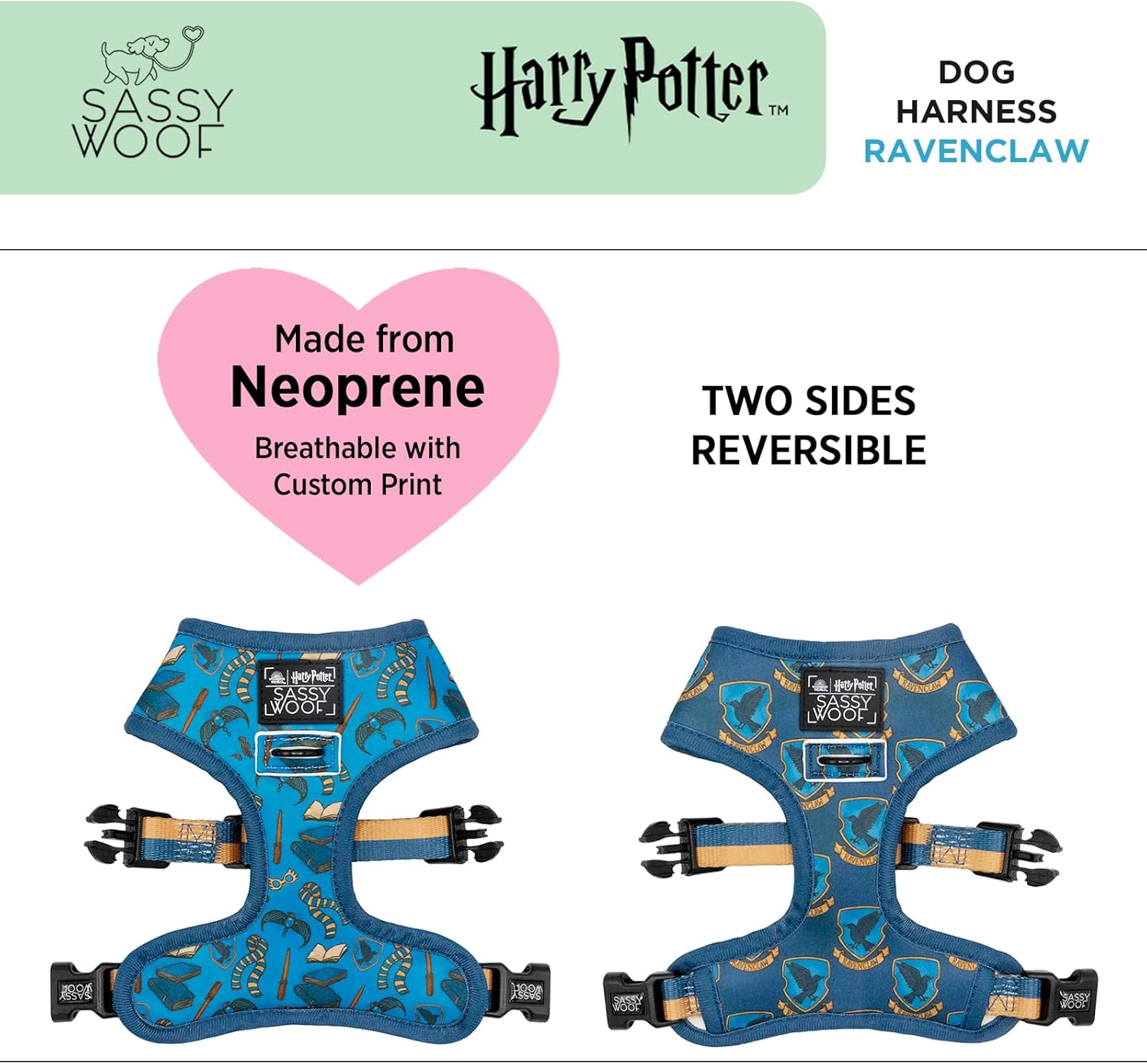 Dog Reversible Harness - Harry Potter™ Ravenclaw - S, Breathable Mesh, No Pull Design with Two D-Rings, Patented Design, Perfect for Small Dogs and Puppies - Officially Licensed