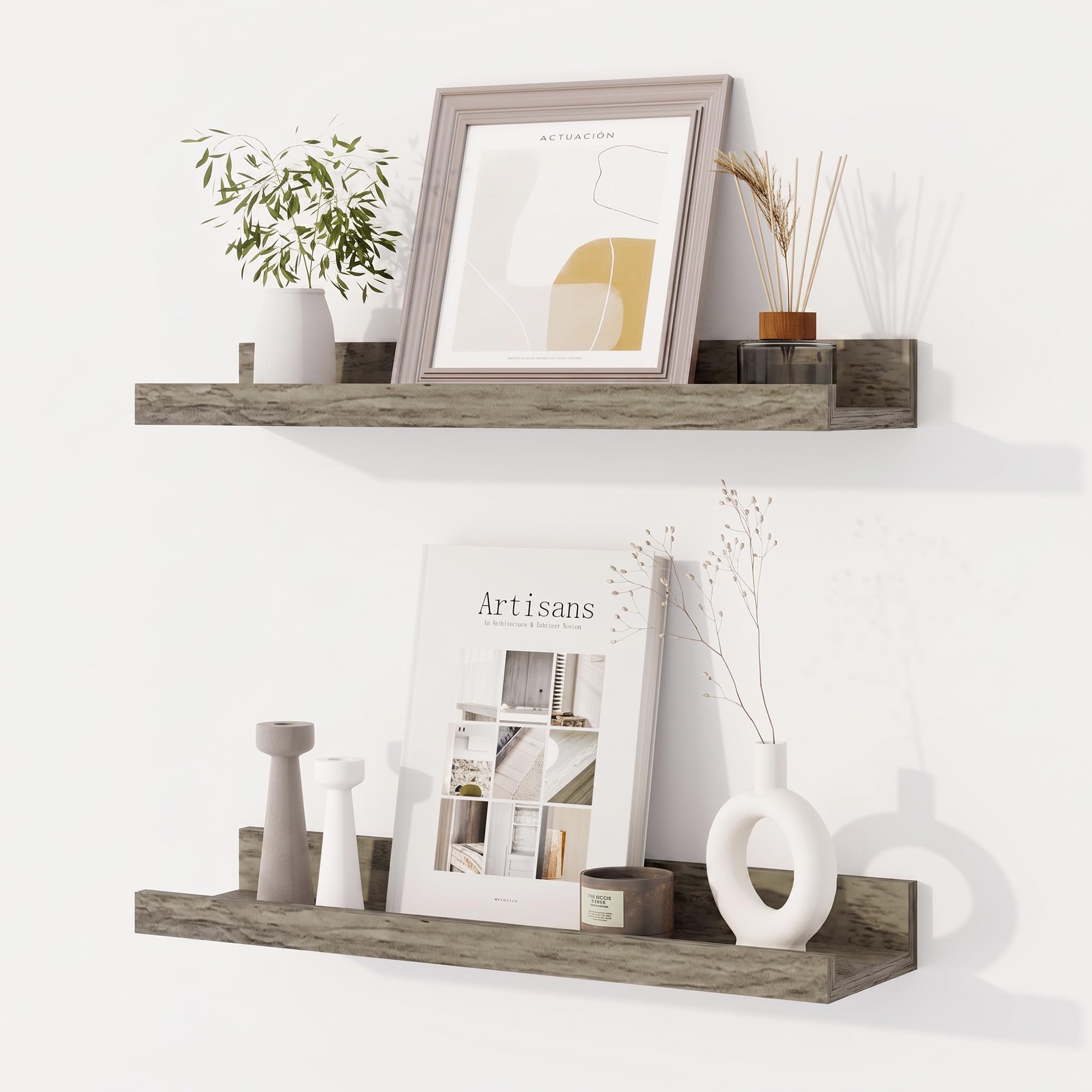 Dreamland Picture Ledge Shelf for Wall, Floating Shelves Set of 2, 18 inch Long With Lip