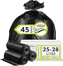 FOREWAY Garbage Bags, Sturdy & Tear-Resistant Commercial Garbage Bags, Black Trash Bags for Home, Kitchen, Office, Commercial, Lawn and Leaf Bags (LARGE SIZE 24 X 32 (45 BAGS))