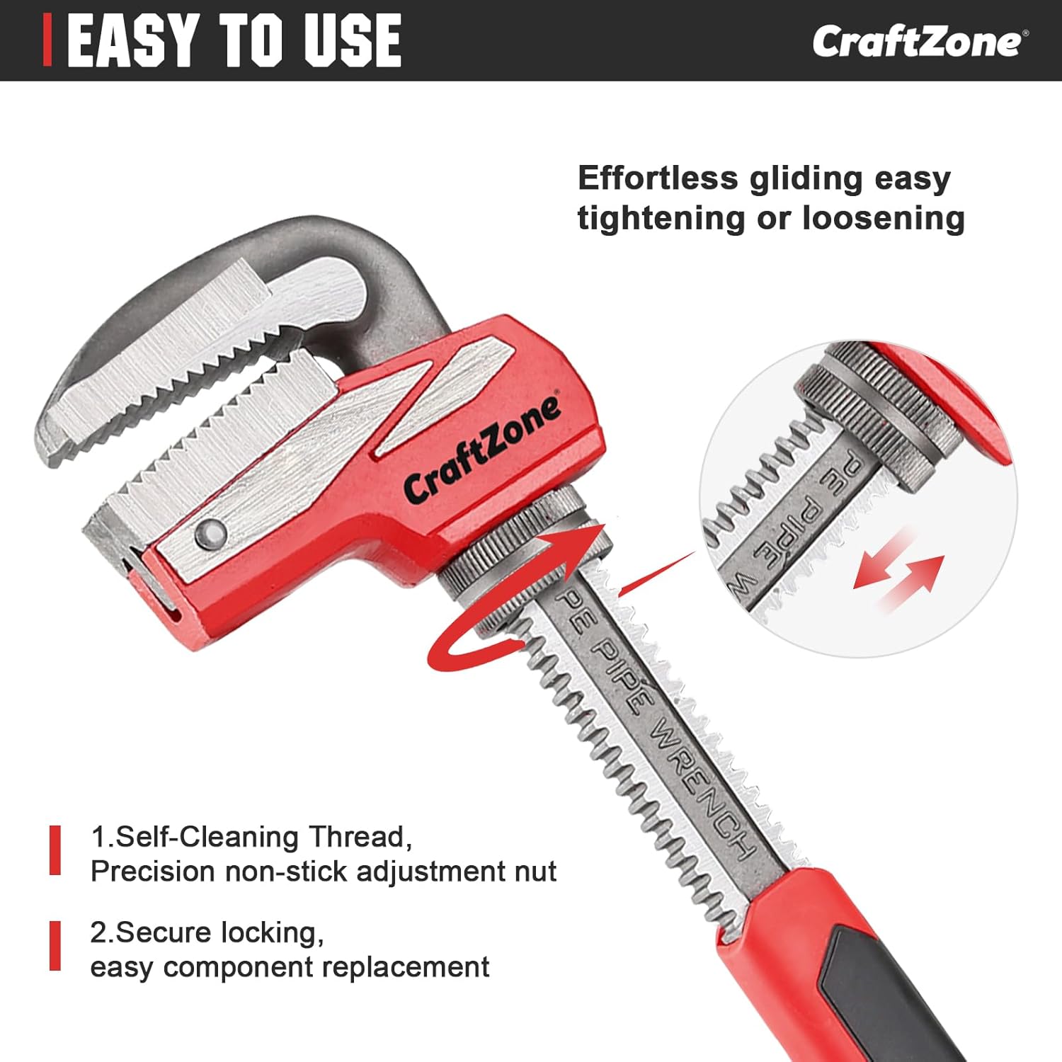 F-Type Pipe Wrench with Adjustable Large Opening Up to 80mm, Heavy Duty Steel Plumbing Tool with Drop Forged Jaw for Pipe Work and Comfortable Use