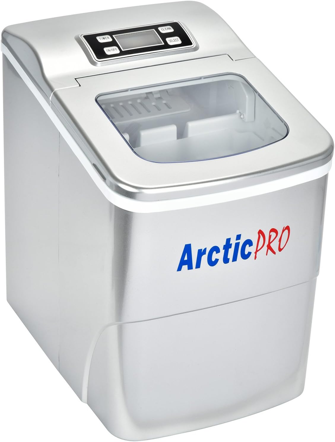 Portable Digital ICE Maker Machine by Arctic-Pro with Ice Scoop, First Ice in 6-8 Minutes, 26 Pounds Daily, Great for Kitchens, Tailgating, Bars, Party, Small/Large Cubes, Silver, 11.5x8.7x12.5 Inch