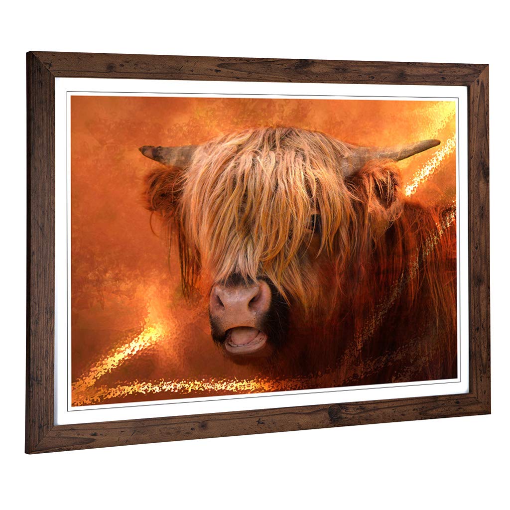 Big Box Art Framed Print of Highland Cow Design | Wall Art Picture | Home Decor for Kitchen, Living, Dining Room, Lounge, Bedroom, Hallway, Office, Walnut, A2 / 24.5x18 Inch / 62x45cm