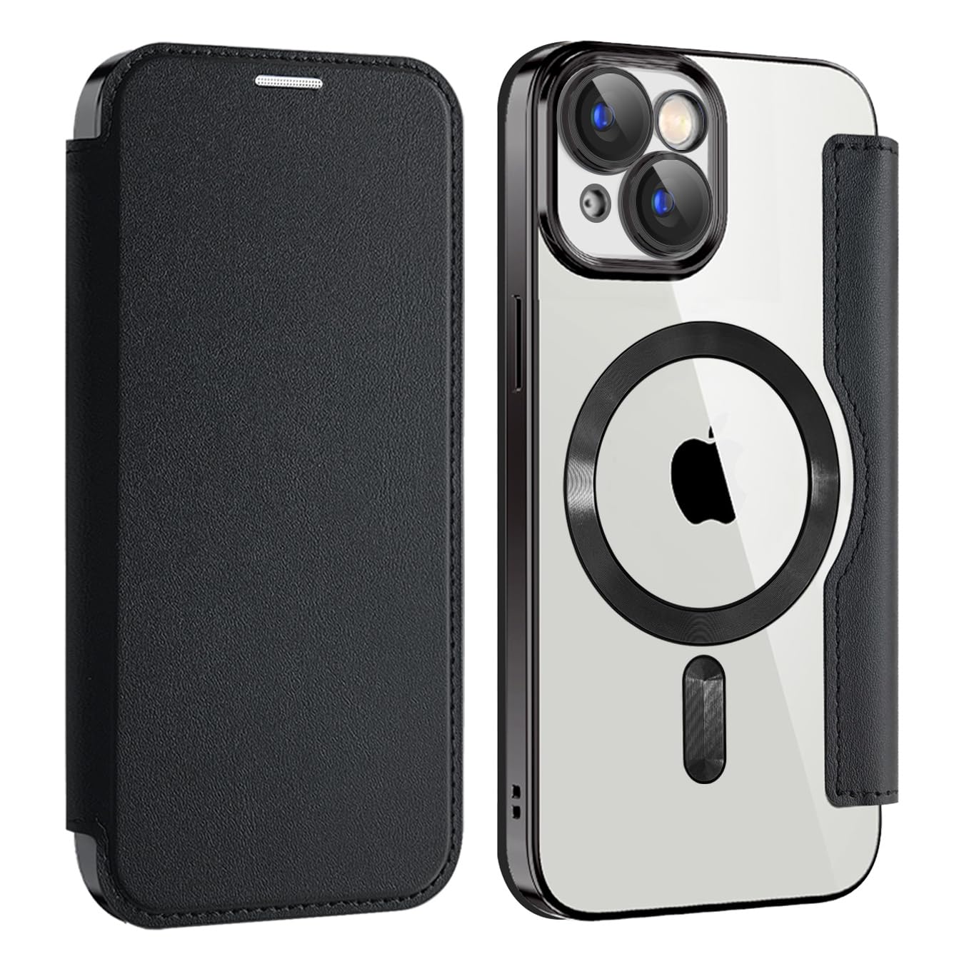 Unichthy Flip Case for iPhone 14 Plus Clear Cover Support MagSafe, Black
